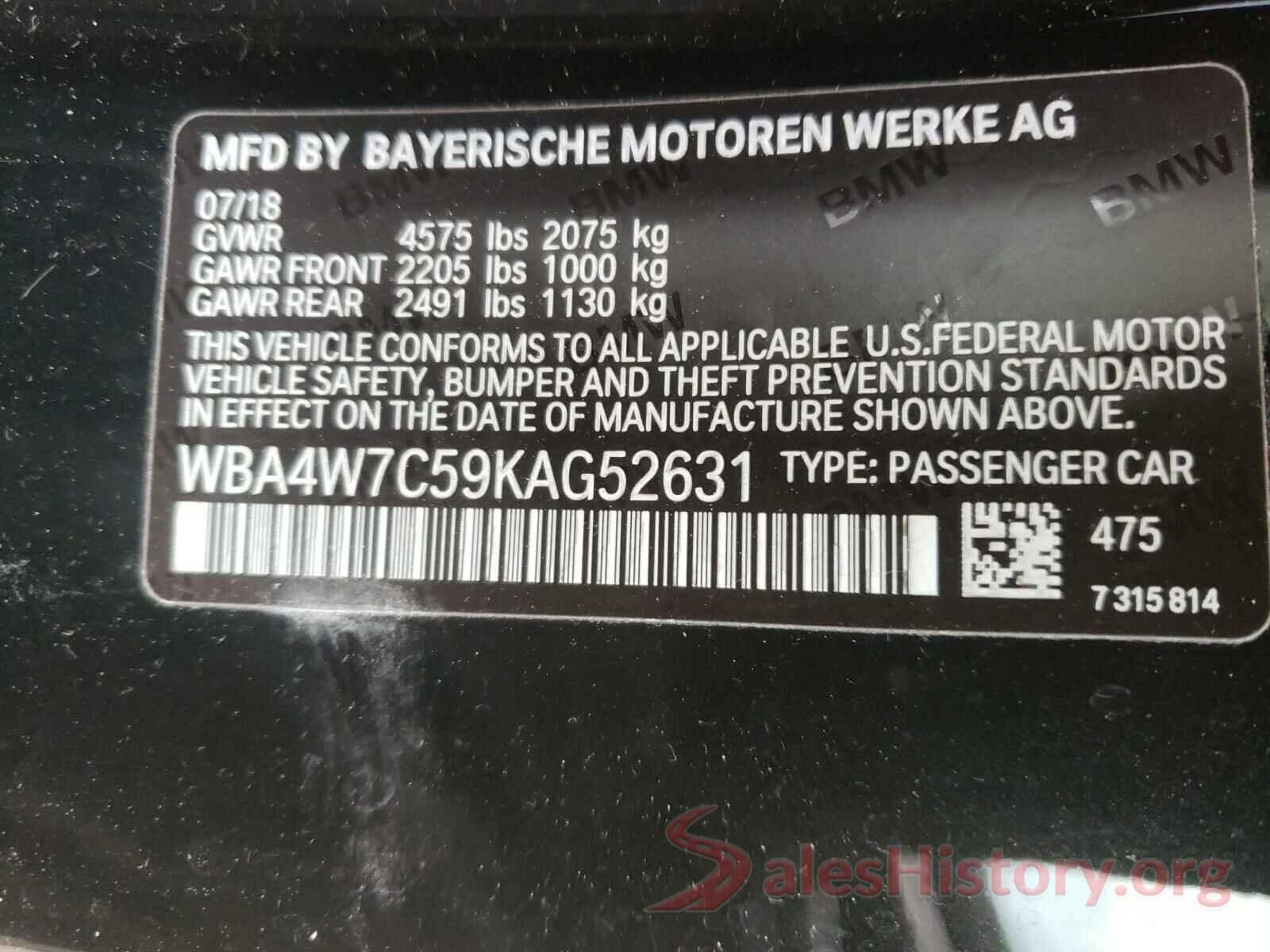 WBA4W7C59KAG52631 2019 BMW 4 SERIES