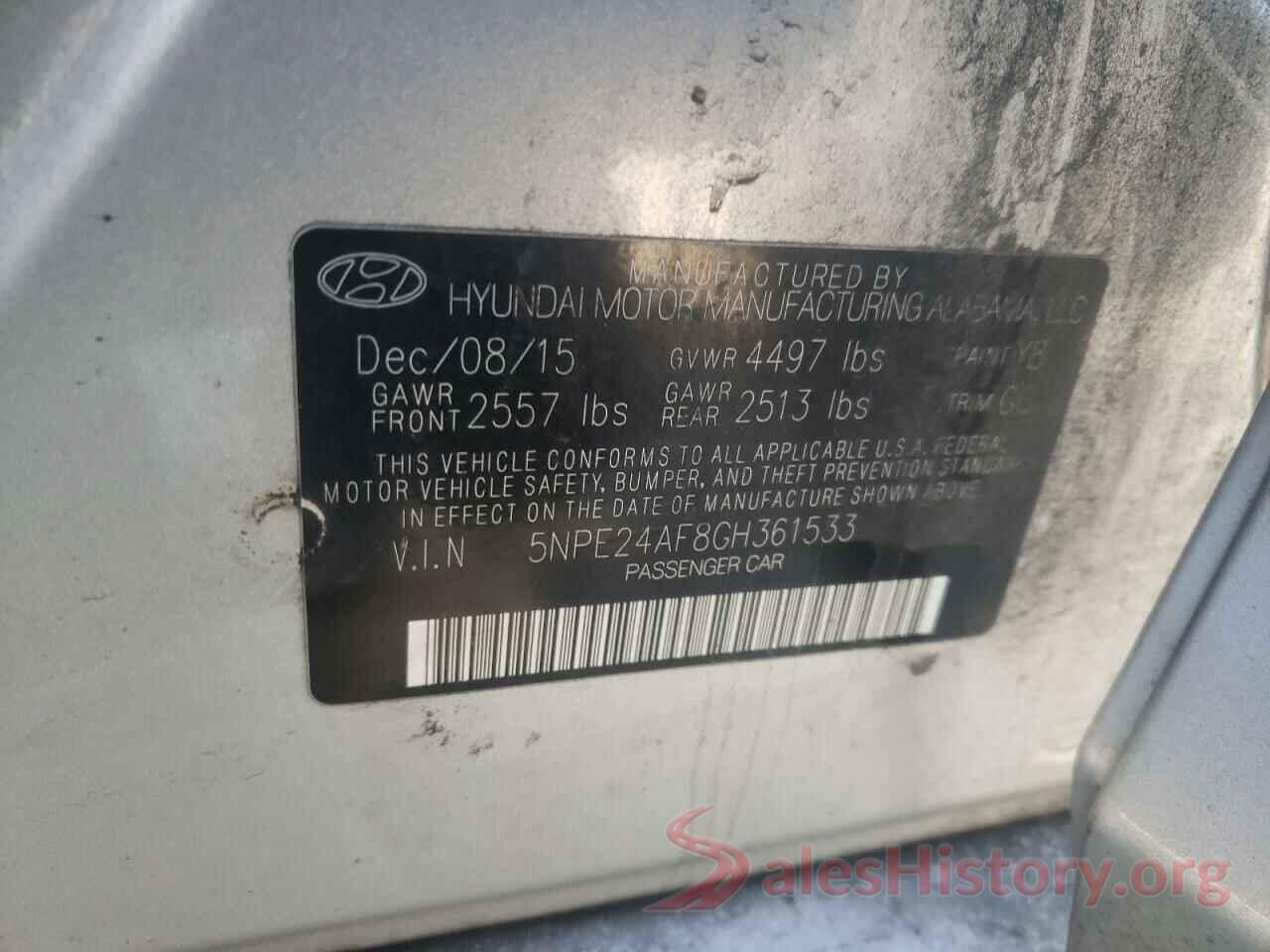 5NPE24AF8GH361533 2016 HYUNDAI SONATA