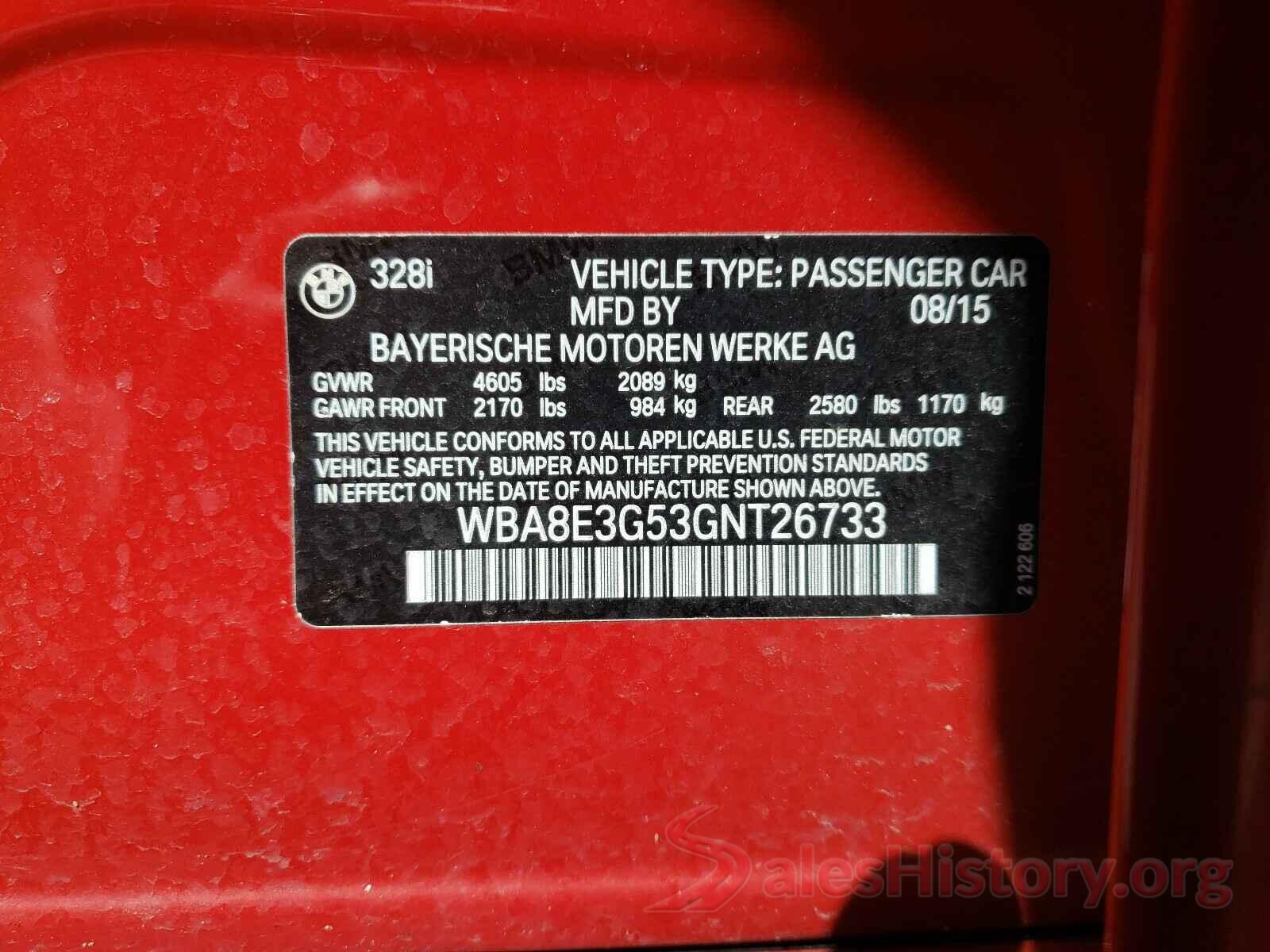 WBA8E3G53GNT26733 2016 BMW 3 SERIES