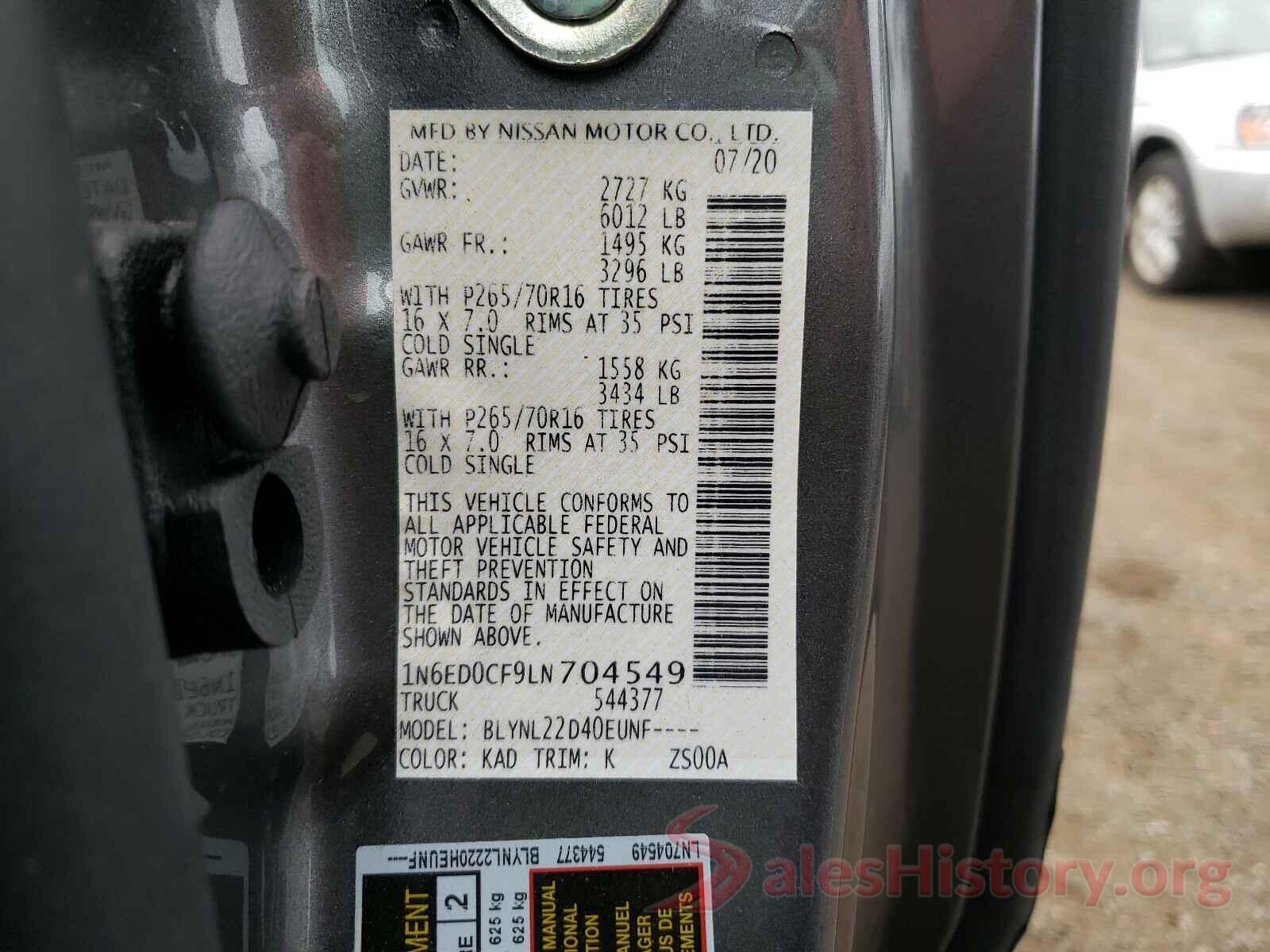 1N6ED0CF9LN704549 2020 NISSAN FRONTIER