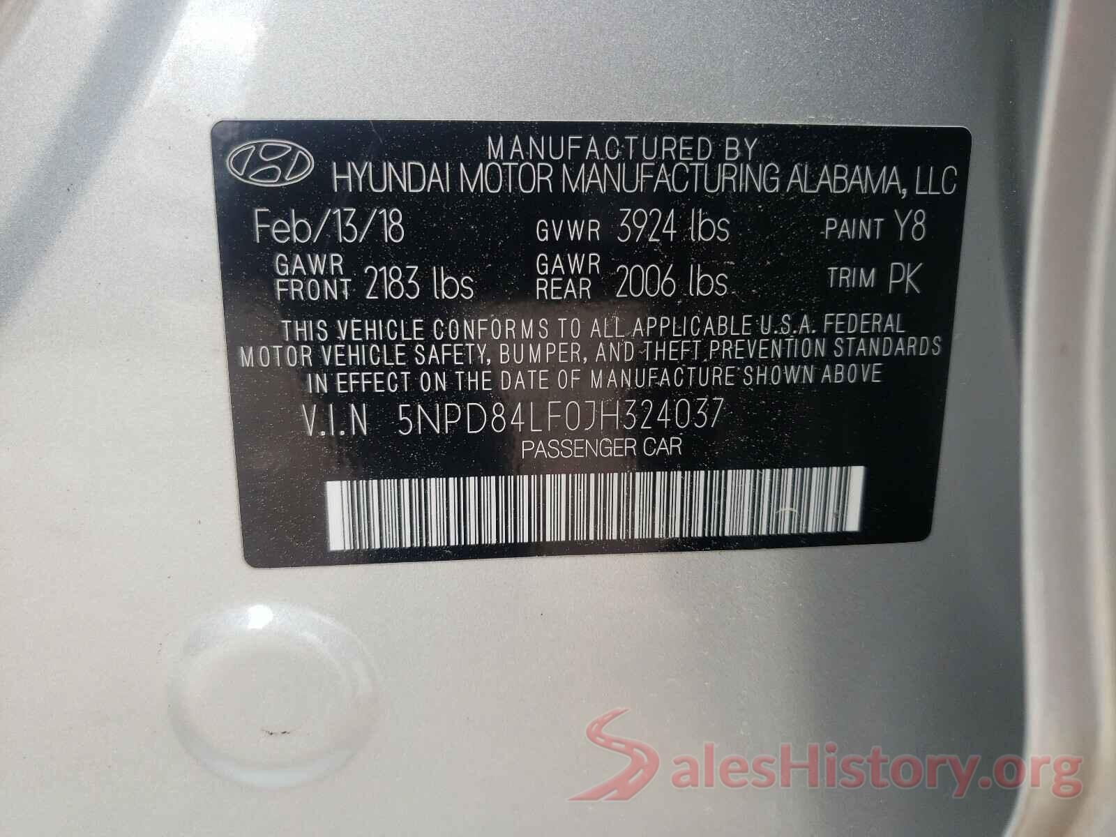 5NPD84LF0JH324037 2018 HYUNDAI ELANTRA