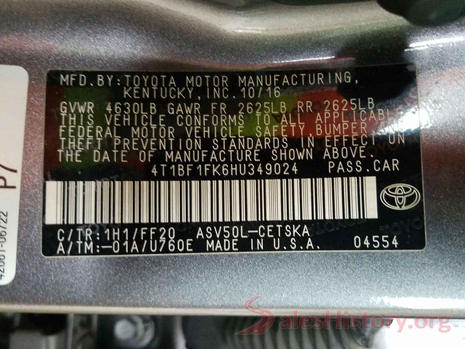 4T1BF1FK6HU349024 2017 TOYOTA CAMRY