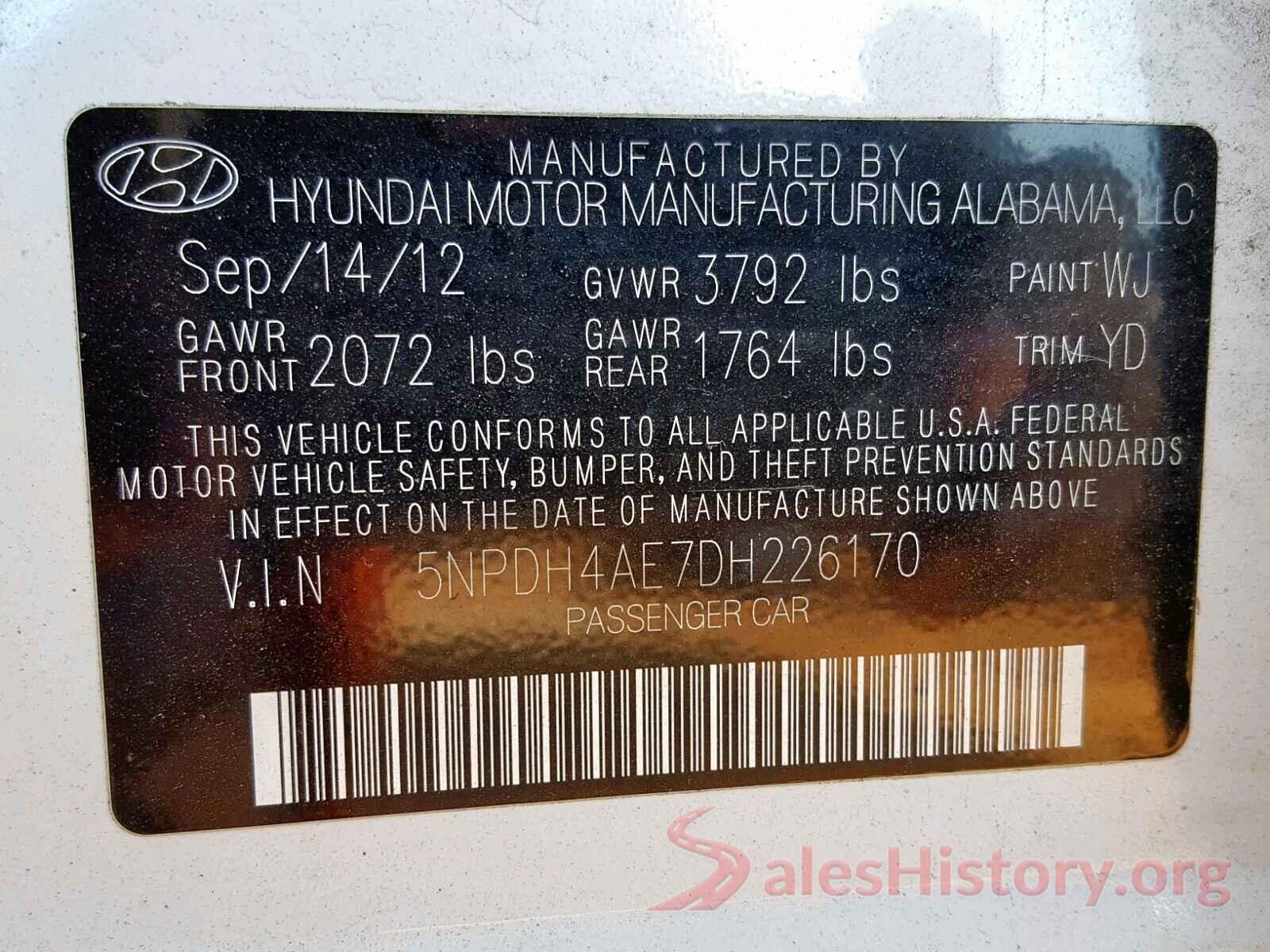 5NPDH4AE7DH226170 2013 HYUNDAI ELANTRA