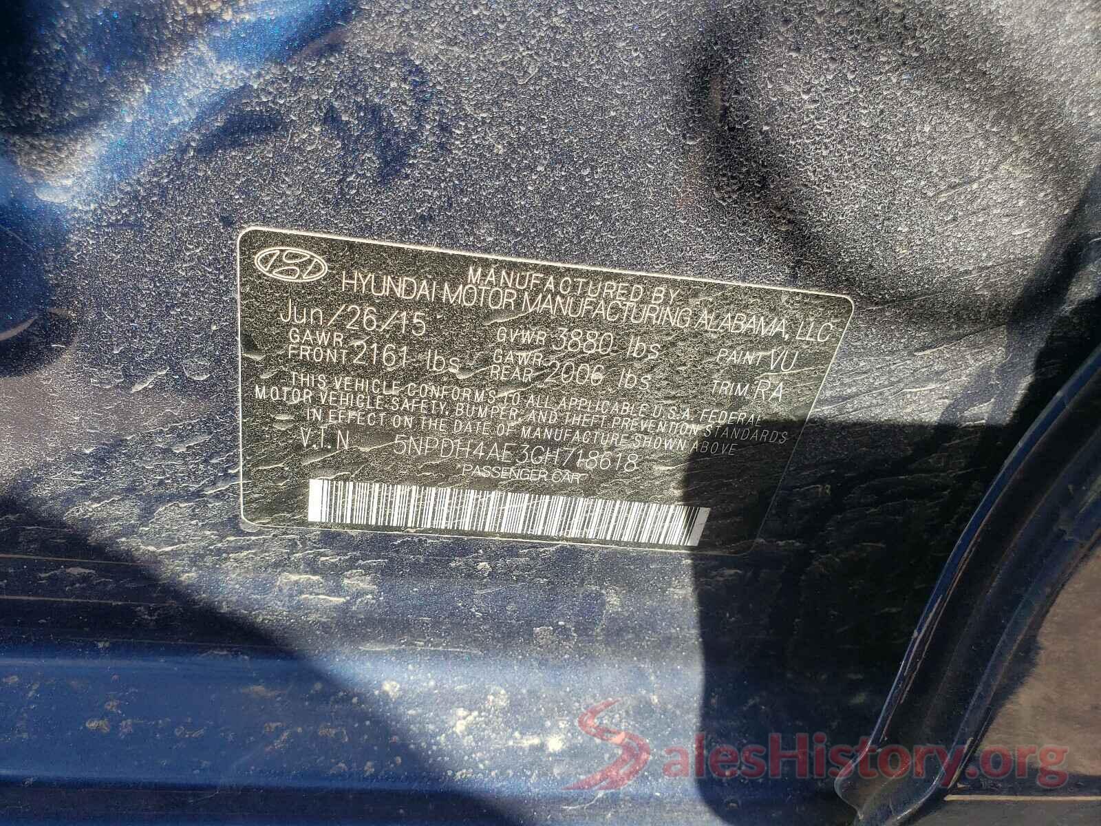 5NPDH4AE3GH718618 2016 HYUNDAI ELANTRA