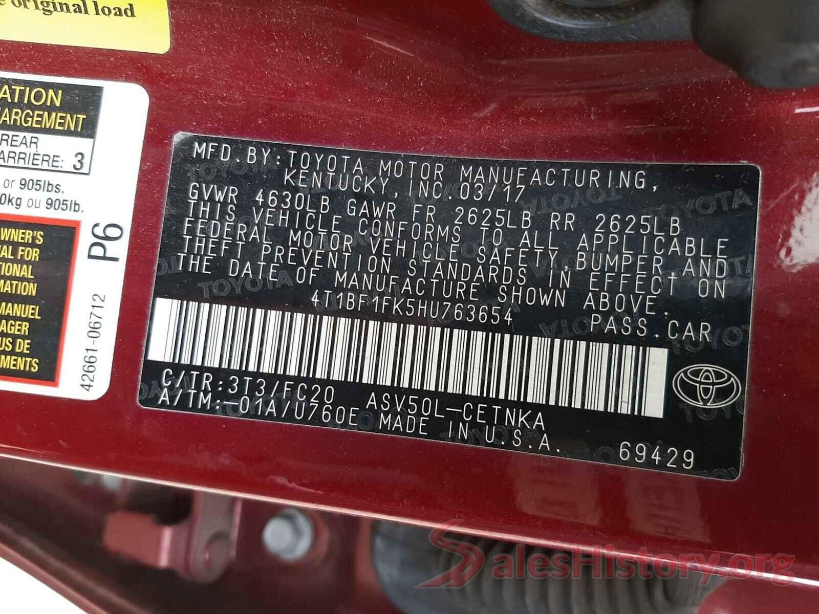 4T1BF1FK5HU763654 2017 TOYOTA CAMRY