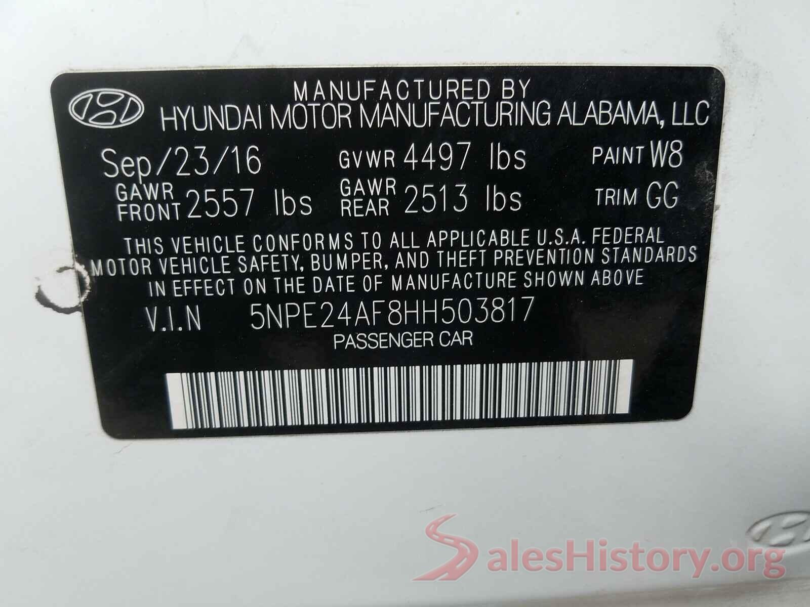 5NPE24AF8HH503817 2017 HYUNDAI SONATA