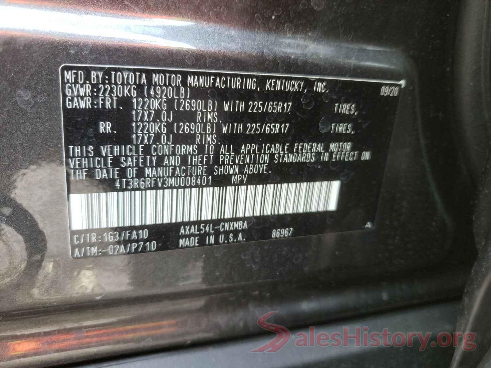 4T3R6RFV3MU008401 2021 TOYOTA RAV4