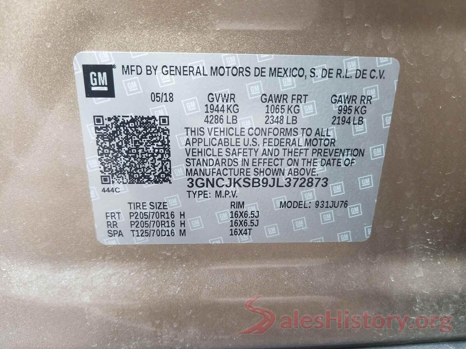 3GNCJKSB9JL372873 2018 CHEVROLET TRAX