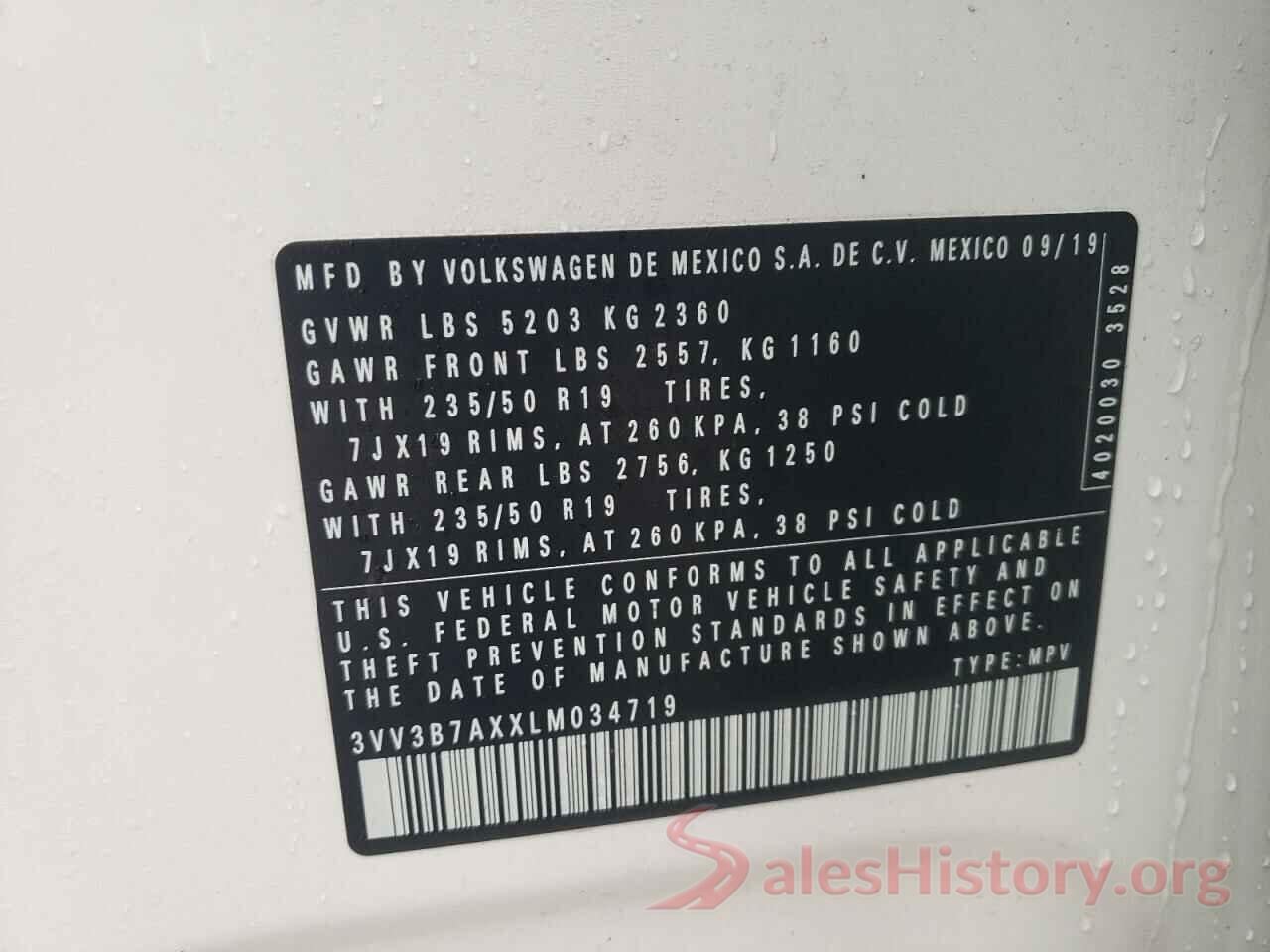 3VV3B7AXXLM034719 2020 VOLKSWAGEN TIGUAN