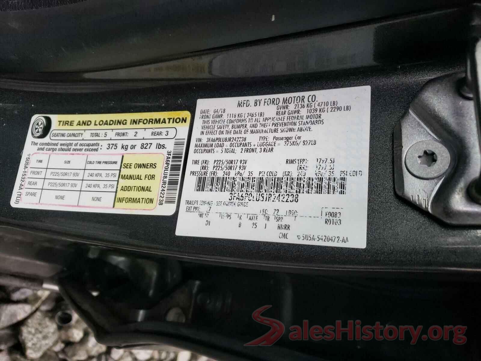 3FA6P0LU8JR242238 2018 FORD FUSION