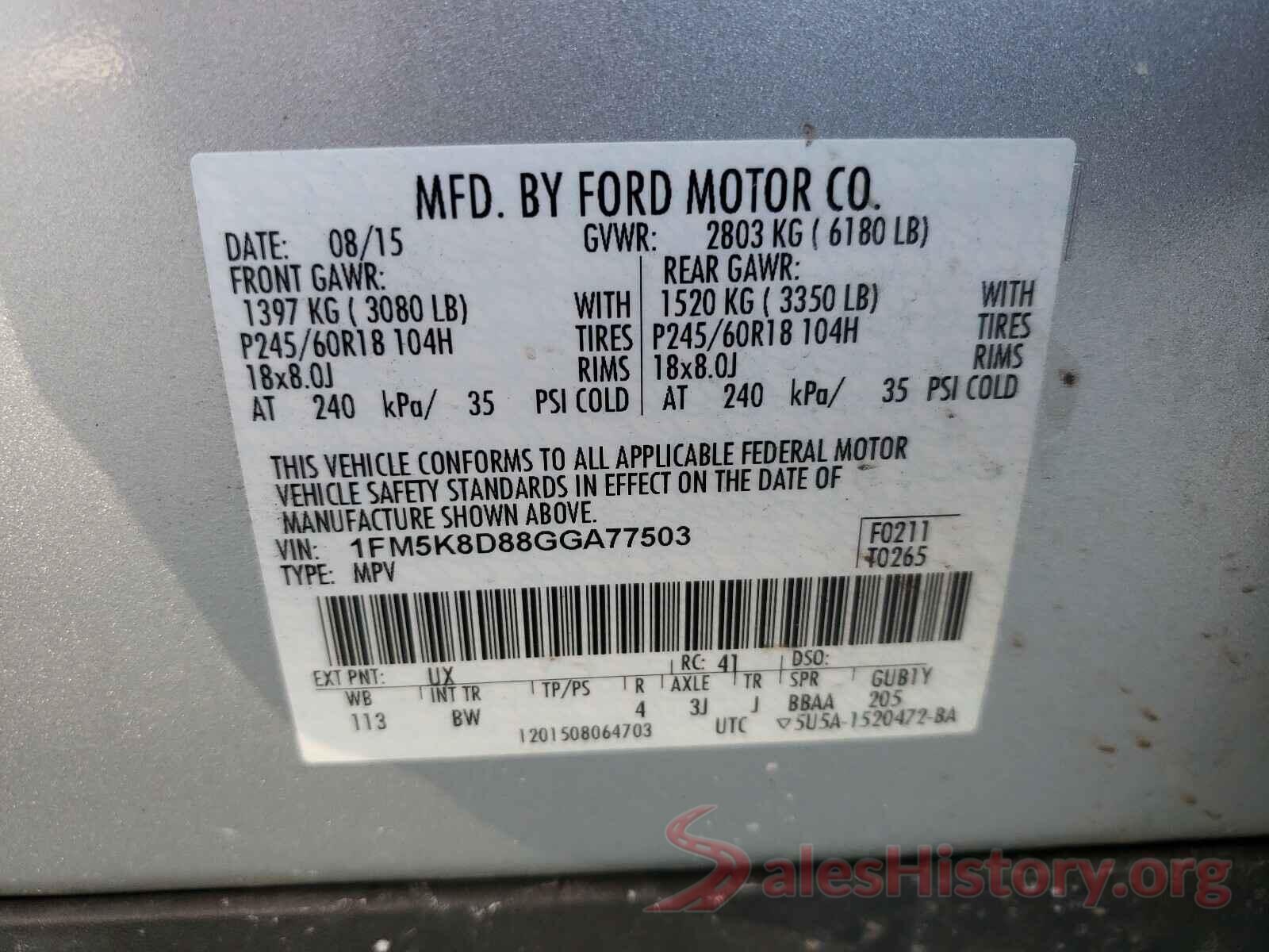 1FM5K8D88GGA77503 2016 FORD EXPLORER