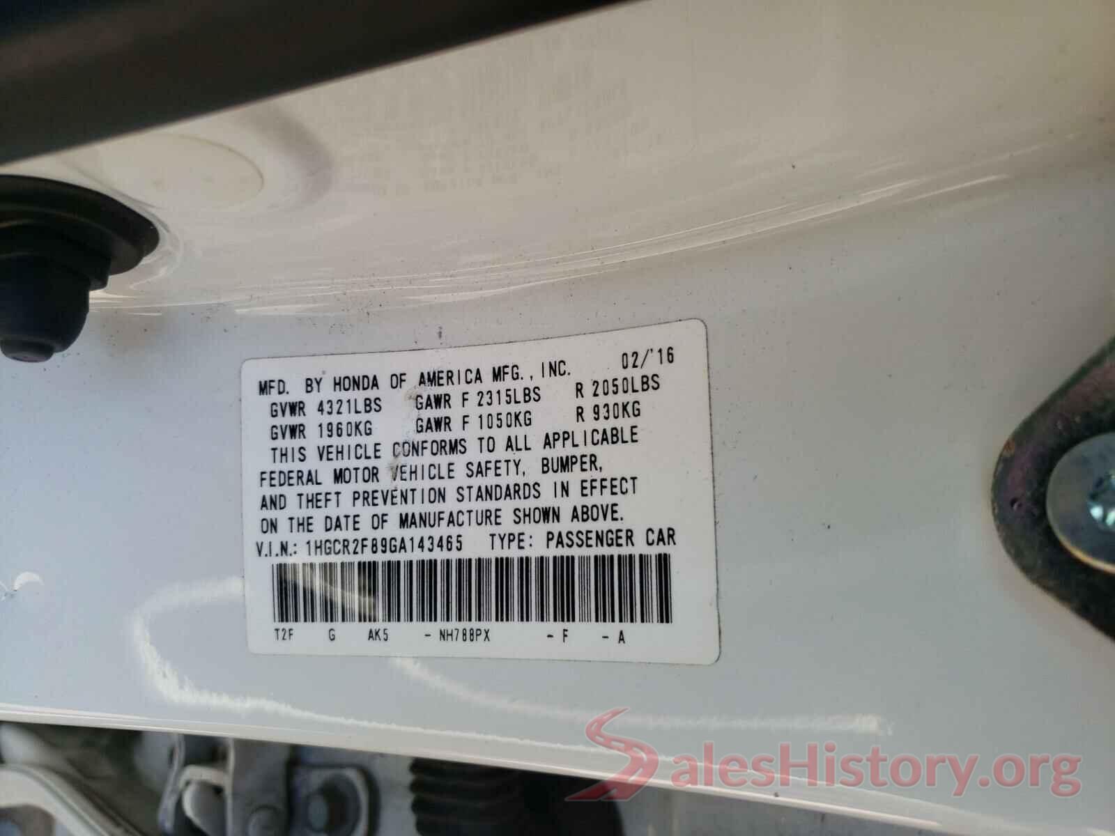 1HGCR2F89GA143465 2016 HONDA ACCORD