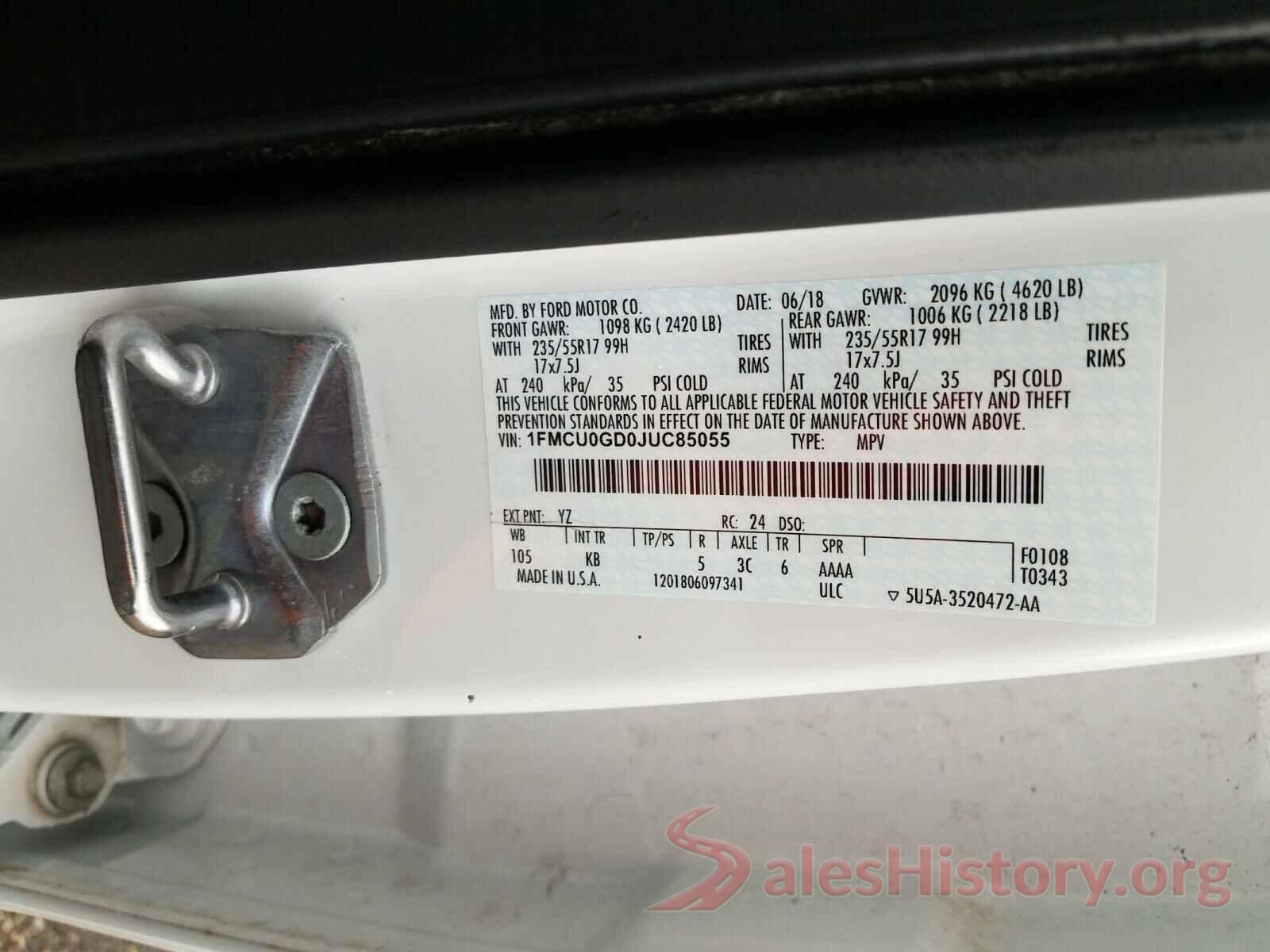 1FMCU0GD0JUC85055 2018 FORD ESCAPE