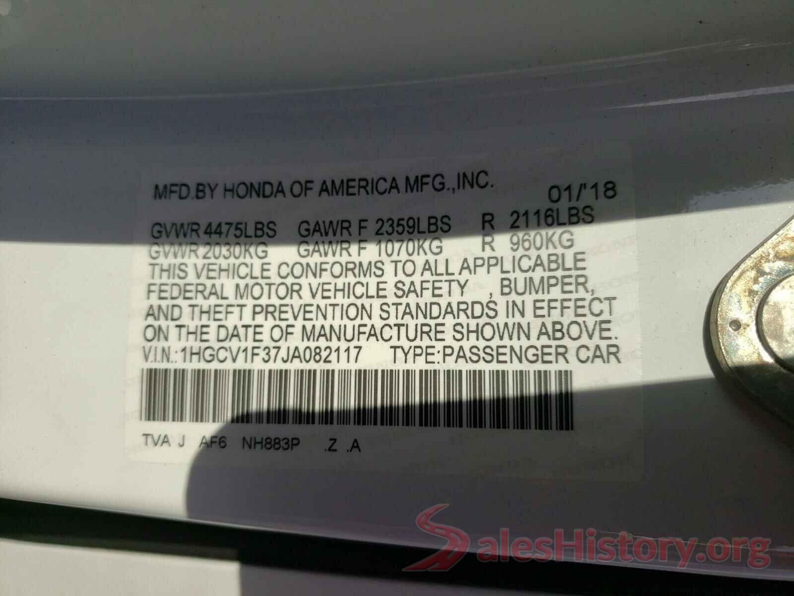 1HGCV1F37JA082117 2018 HONDA ACCORD