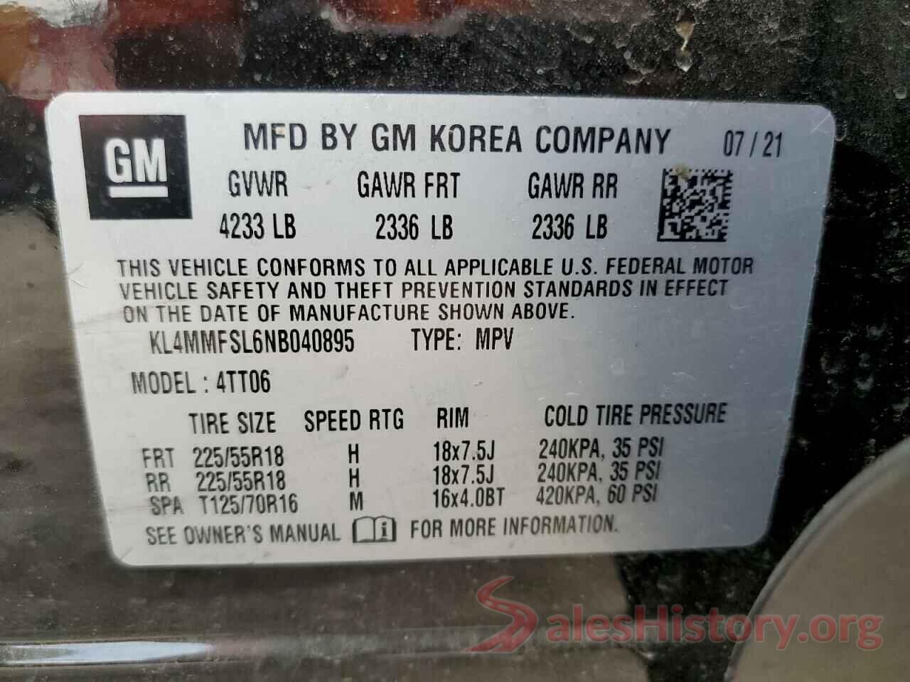 KL4MMFSL6NB040895 2022 BUICK ENCORE