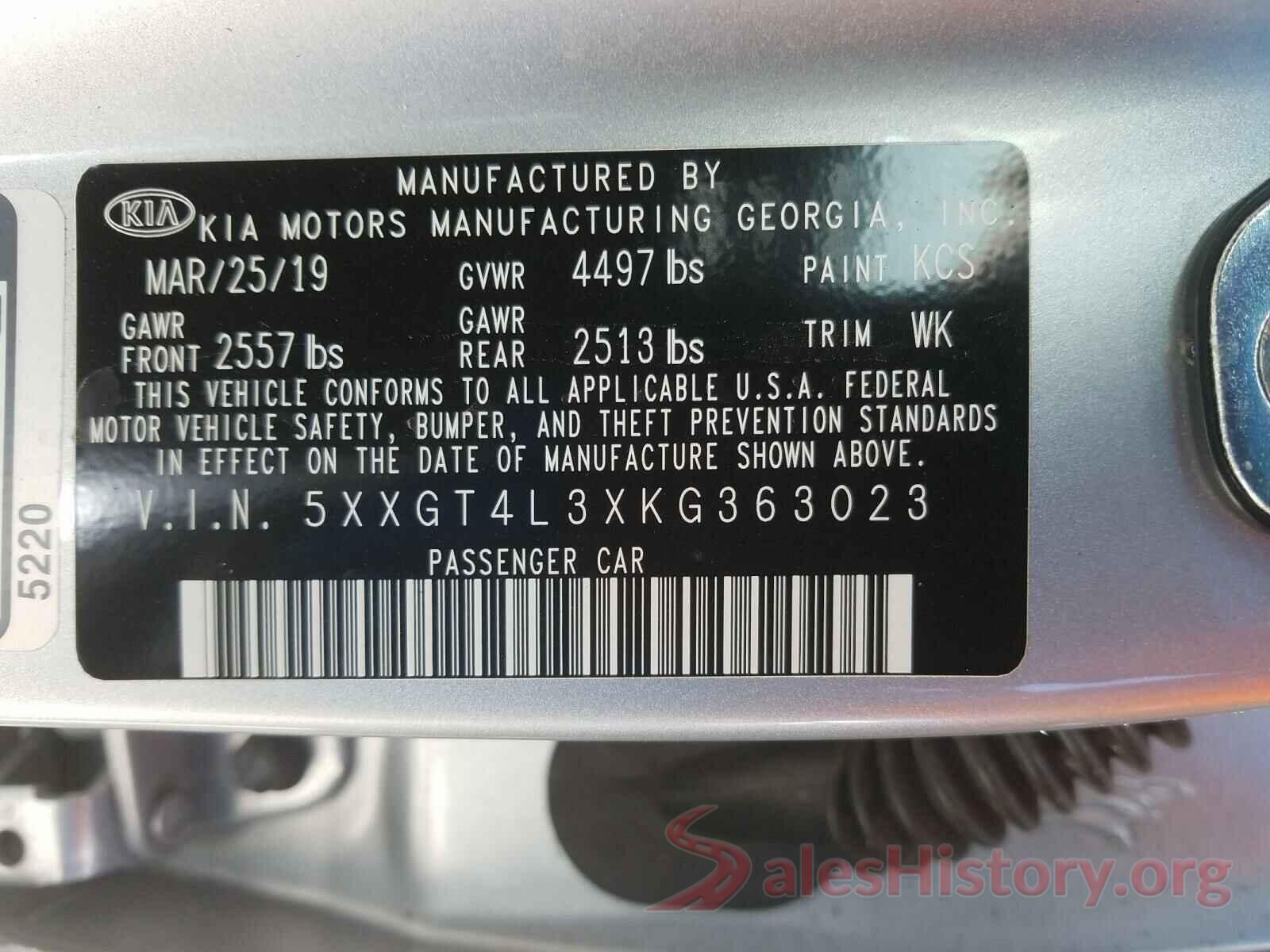 5XXGT4L3XKG363023 2019 KIA OPTIMA