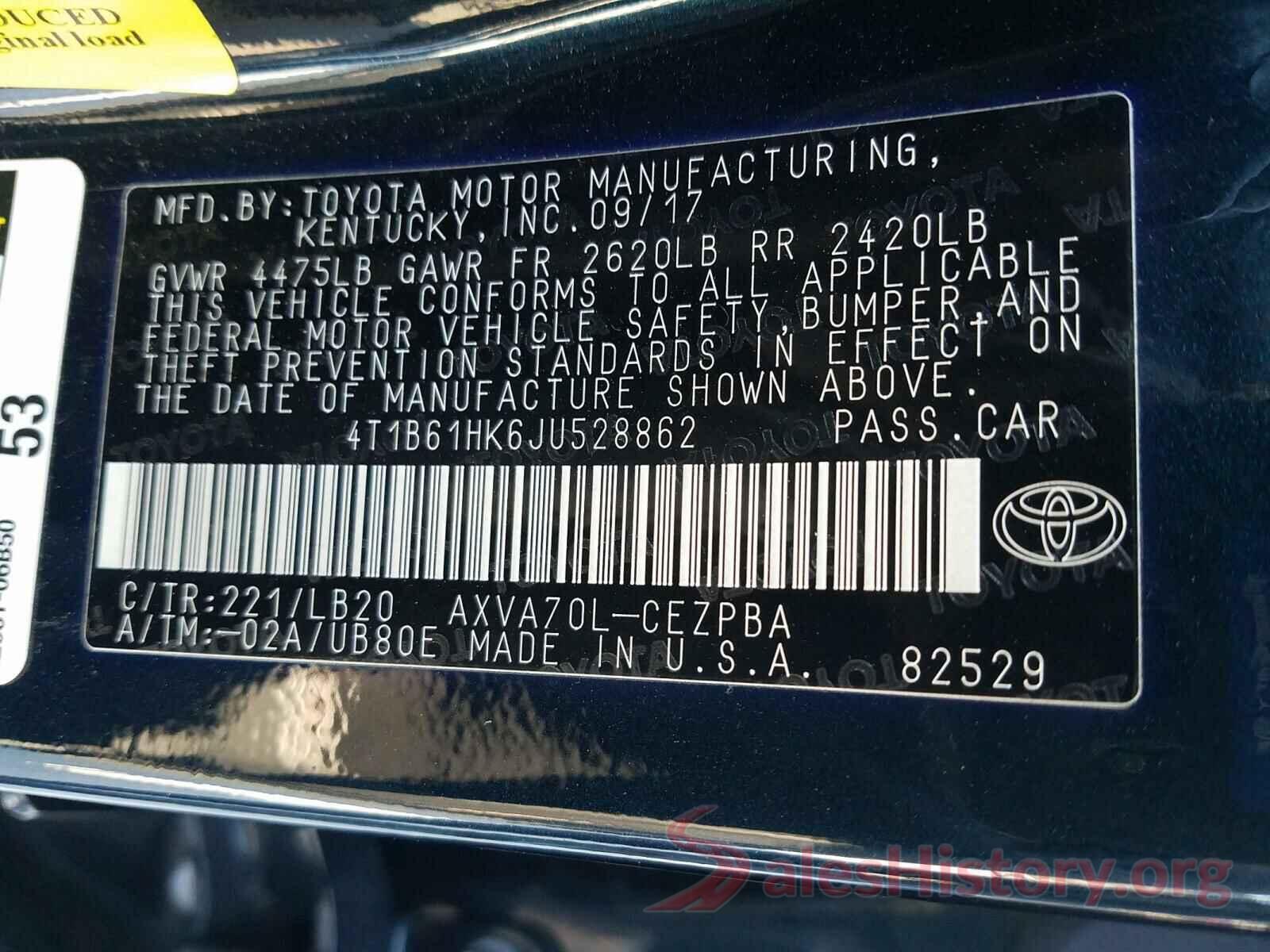 4T1B61HK6JU528862 2018 TOYOTA CAMRY