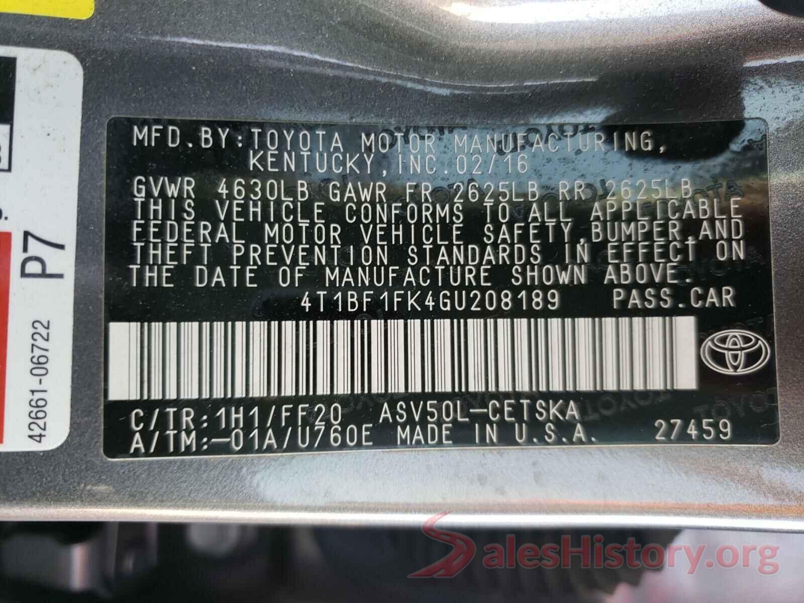 4T1BF1FK4GU208189 2016 TOYOTA CAMRY