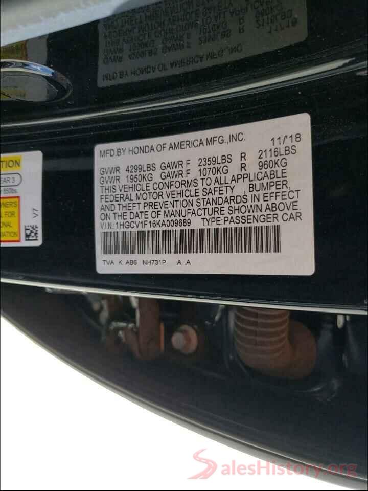 1HGCV1F16KA009689 2019 HONDA ACCORD