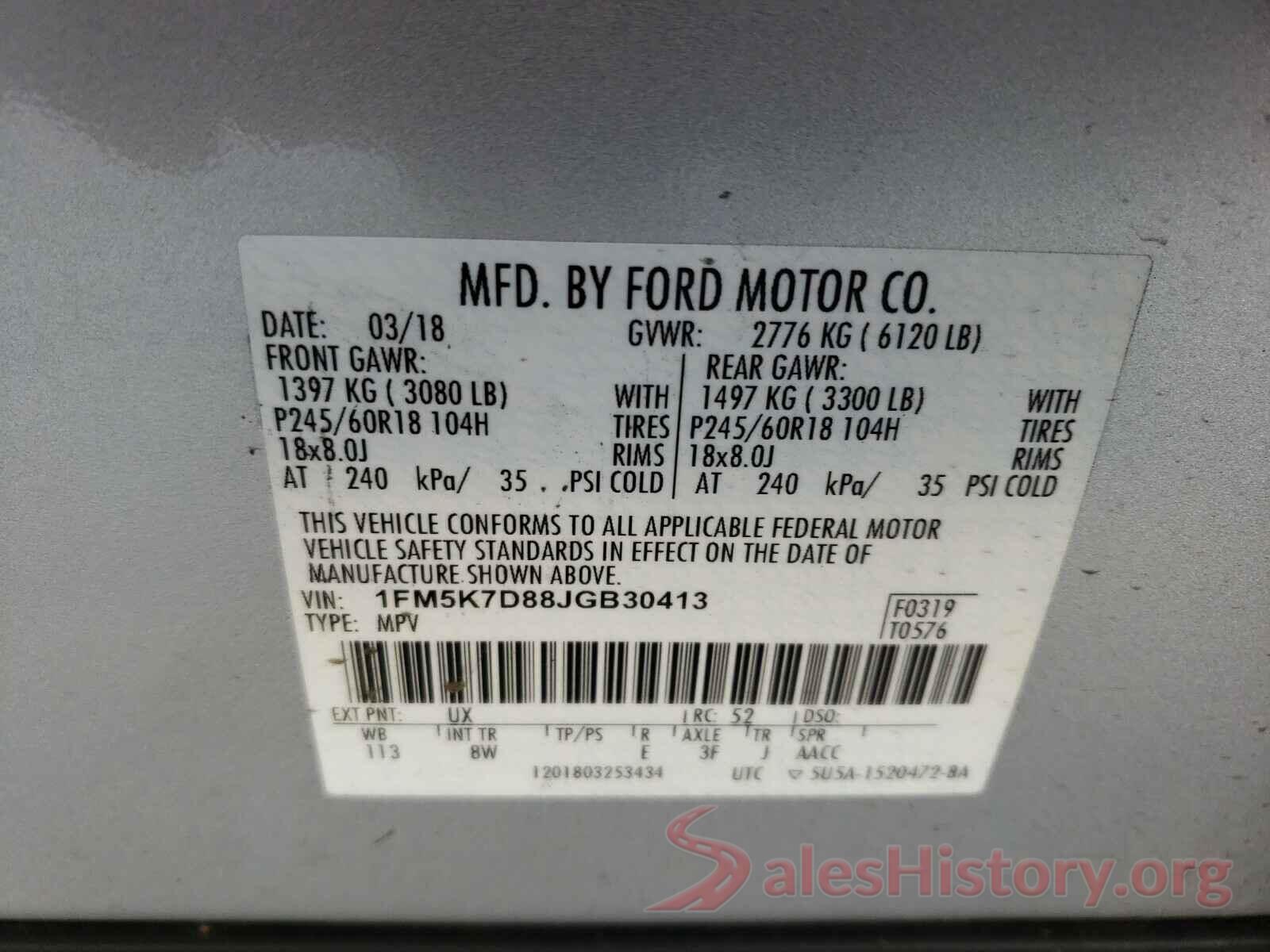 1FM5K7D88JGB30413 2018 FORD EXPLORER