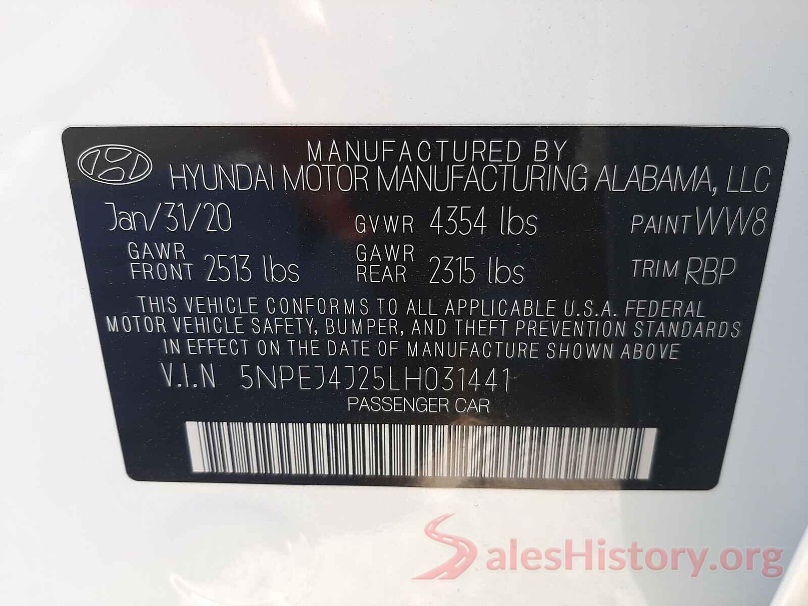 5NPEJ4J25LH031441 2020 HYUNDAI SONATA