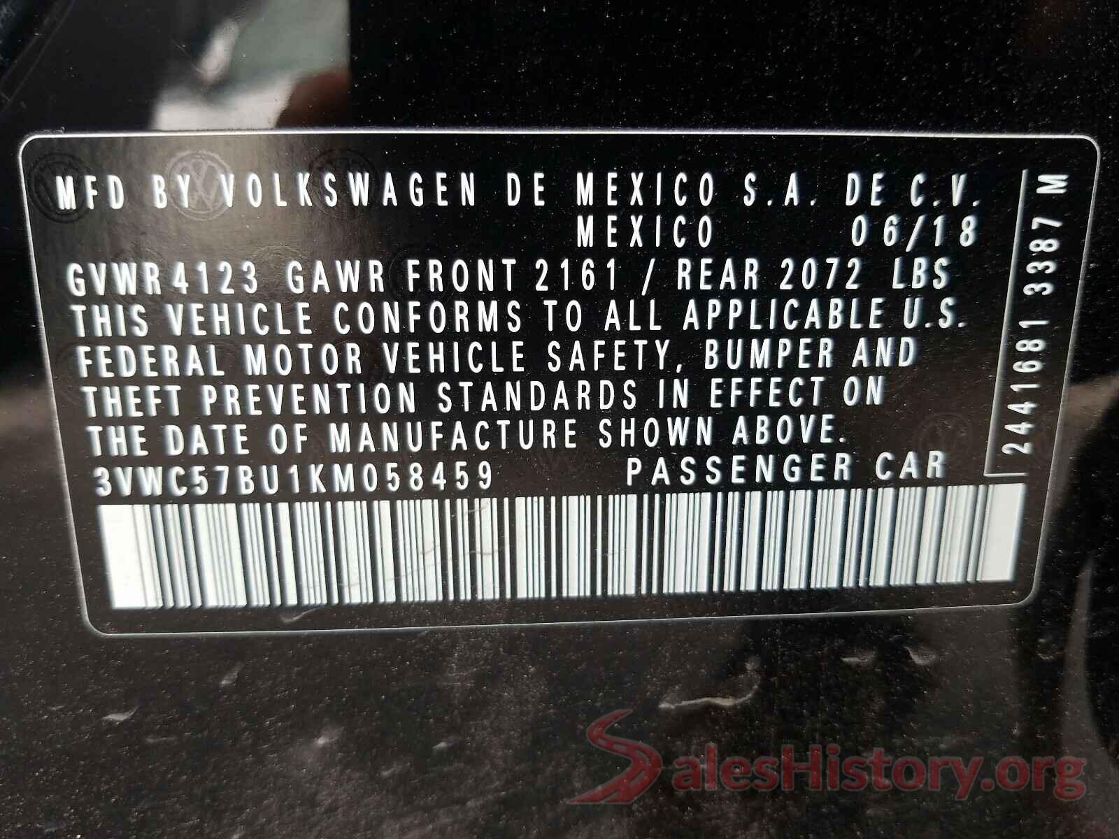 3VWC57BU1KM058459 2019 VOLKSWAGEN JETTA