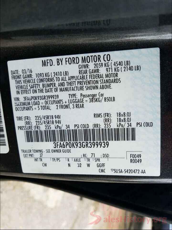 3FA6P0K93GR399939 2016 FORD FUSION