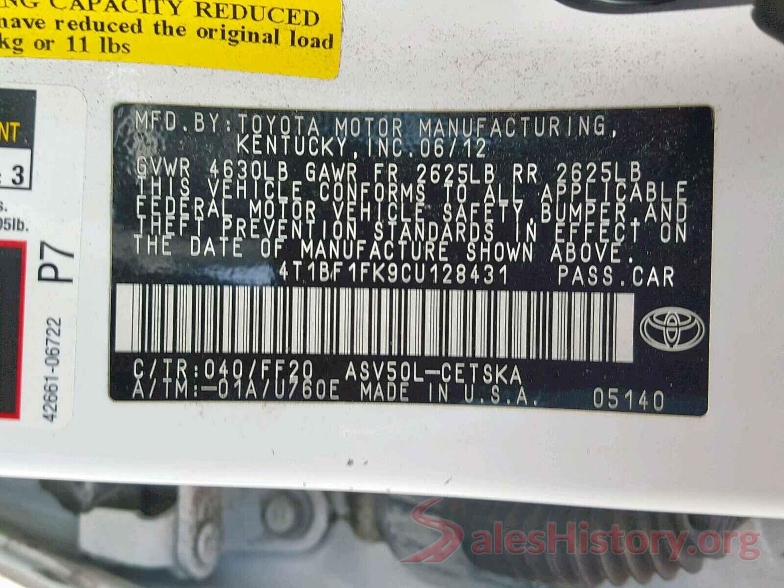 4T1BF1FK9CU128431 2012 TOYOTA CAMRY BASE