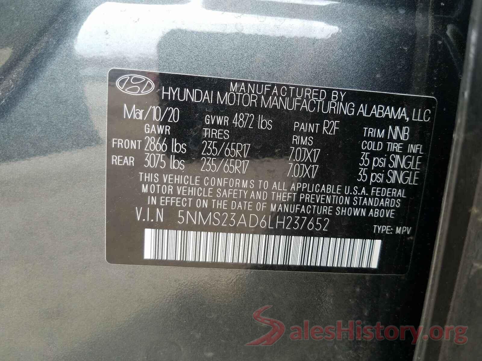 5NMS23AD6LH237652 2020 HYUNDAI SANTA FE