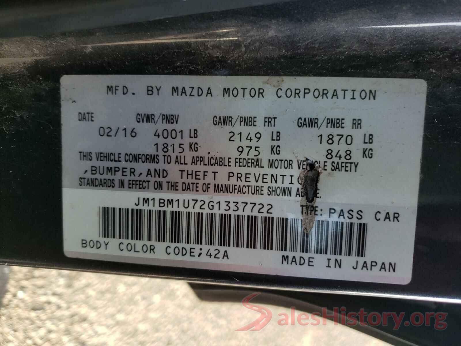 JM1BM1U72G1337722 2016 MAZDA 3