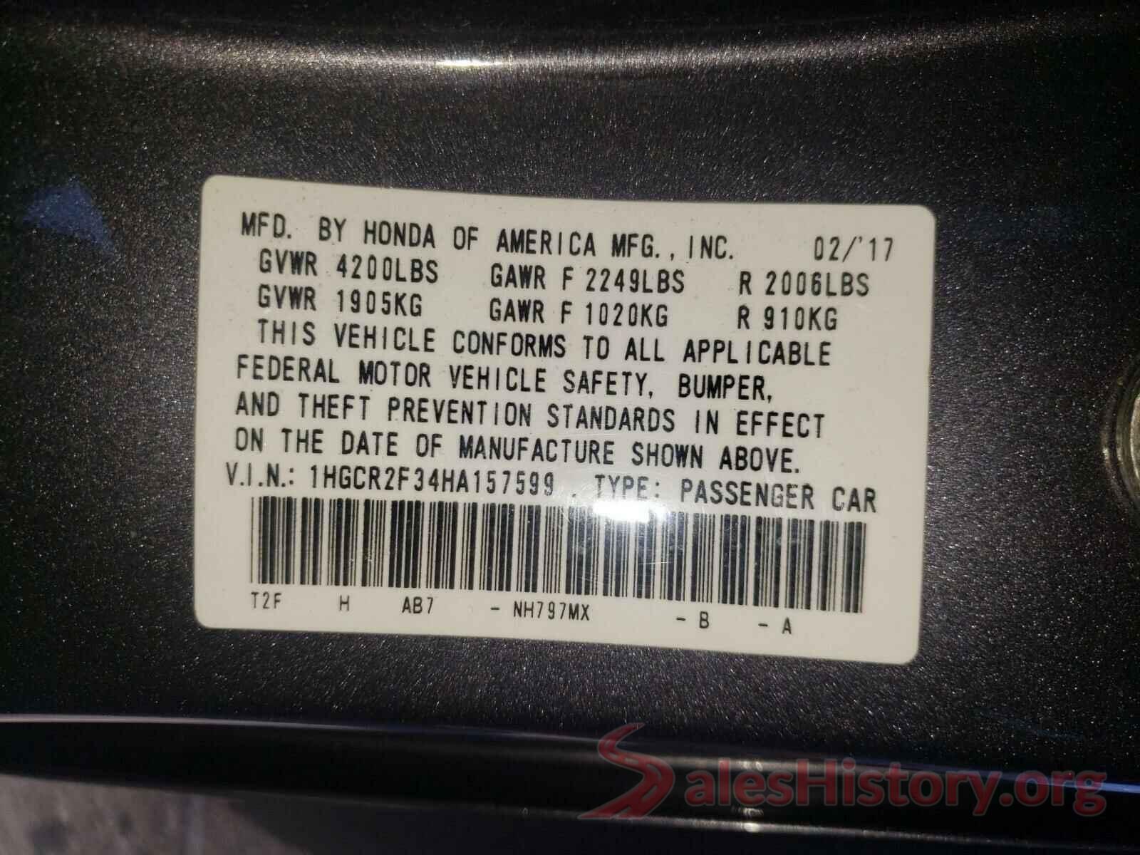 1HGCR2F34HA157599 2017 HONDA ACCORD