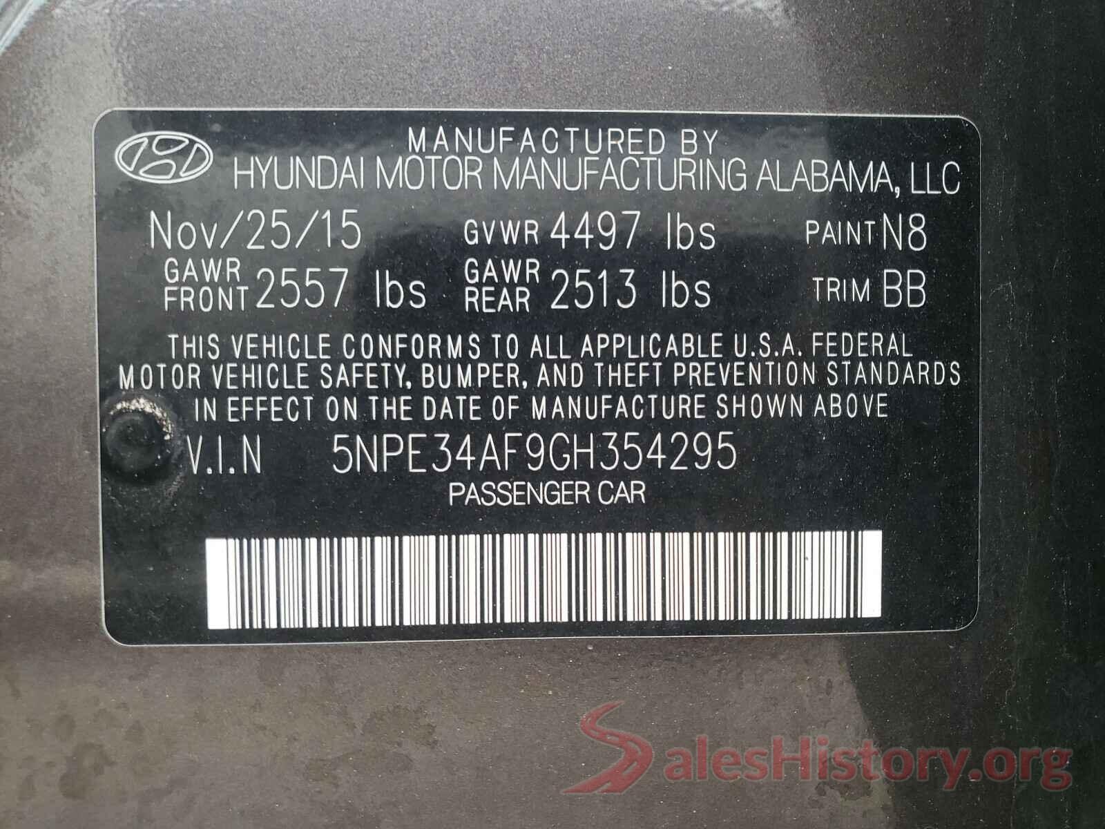 5NPE34AF9GH354295 2016 HYUNDAI SONATA