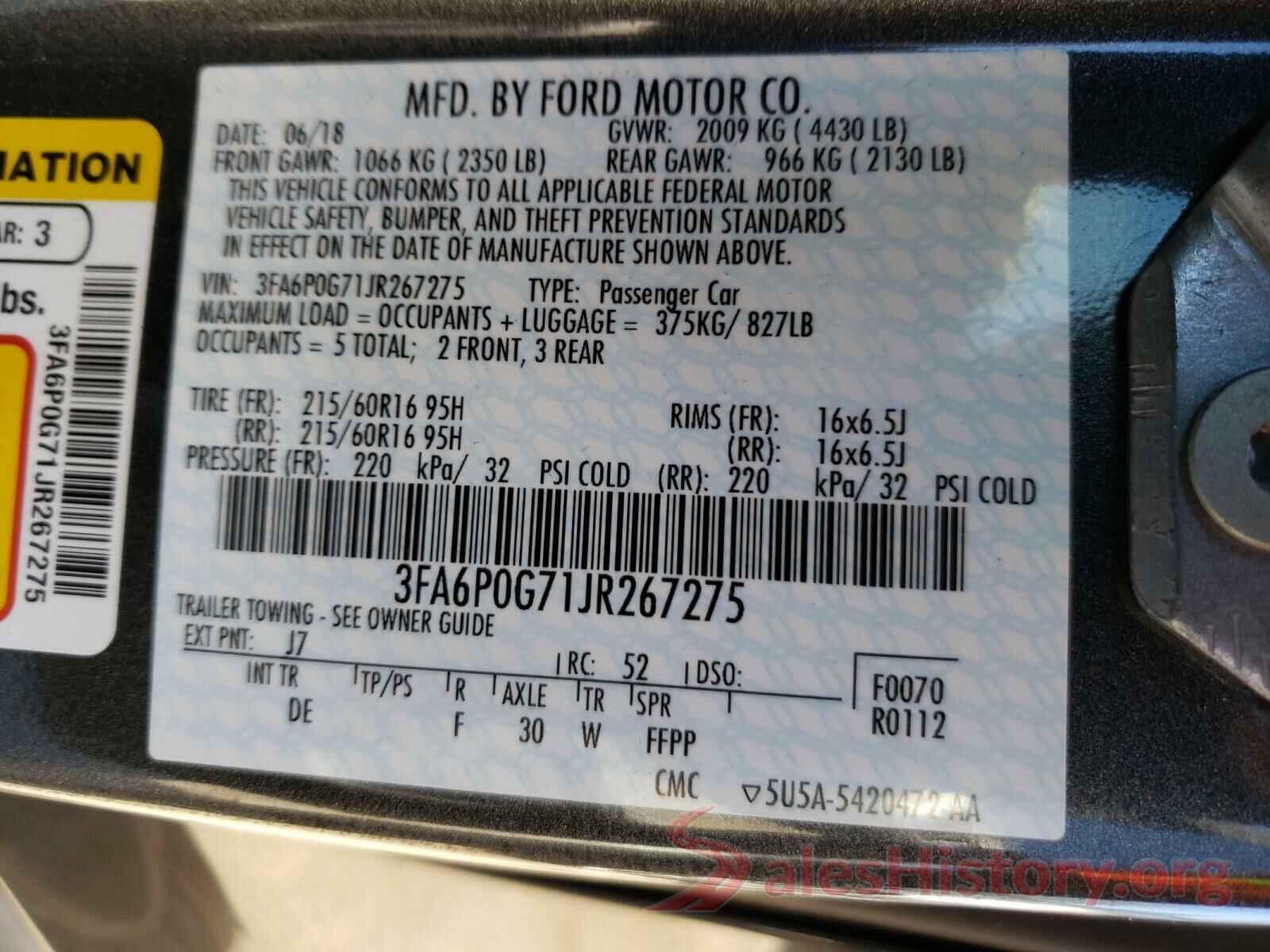 3FA6P0G71JR267275 2018 FORD FUSION