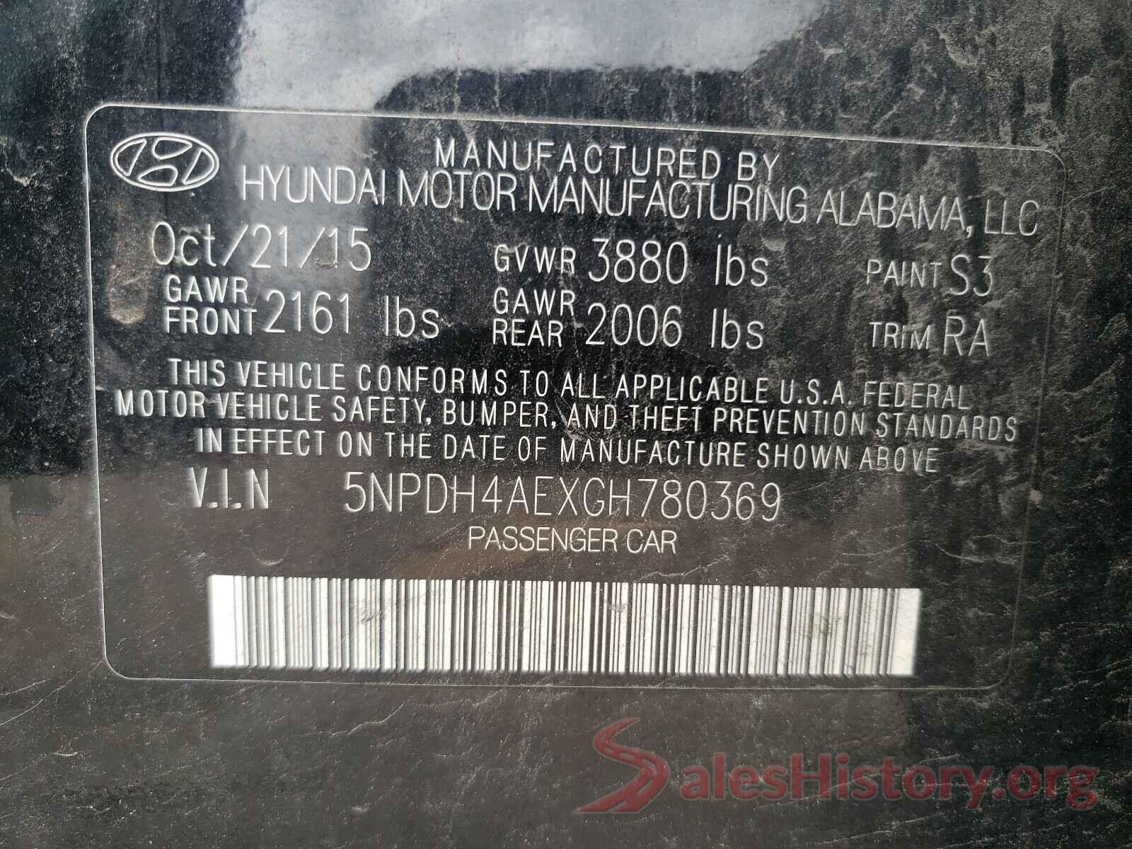 5NPDH4AEXGH780369 2016 HYUNDAI ELANTRA