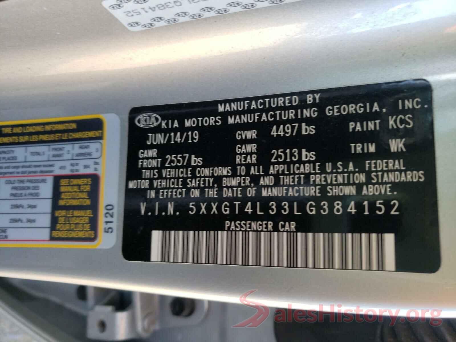 5XXGT4L33LG384152 2020 KIA OPTIMA