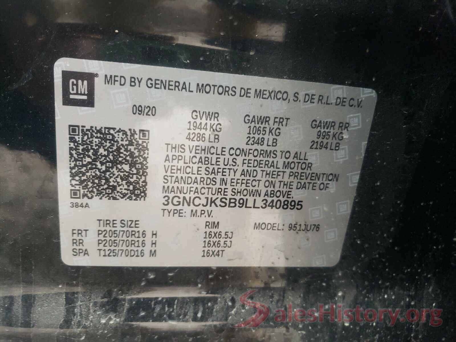 3GNCJKSB9LL340895 2020 CHEVROLET TRAX