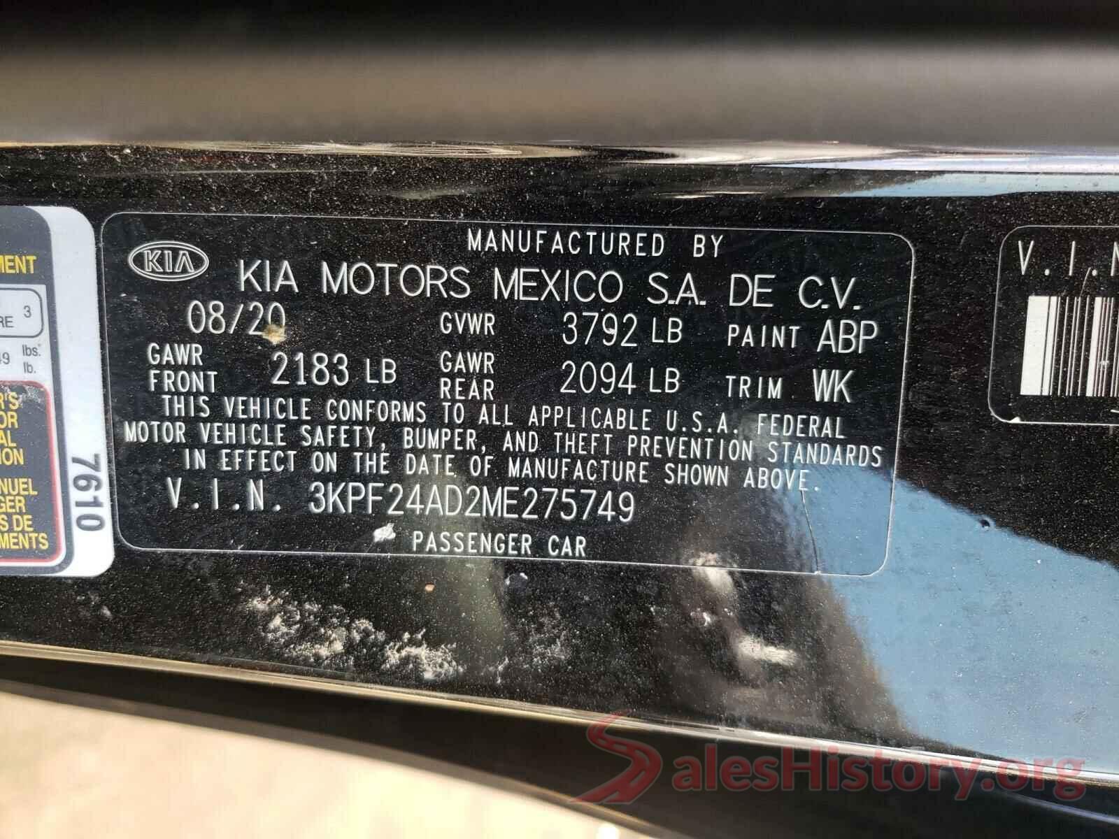 3KPF24AD2ME275749 2021 KIA FORTE