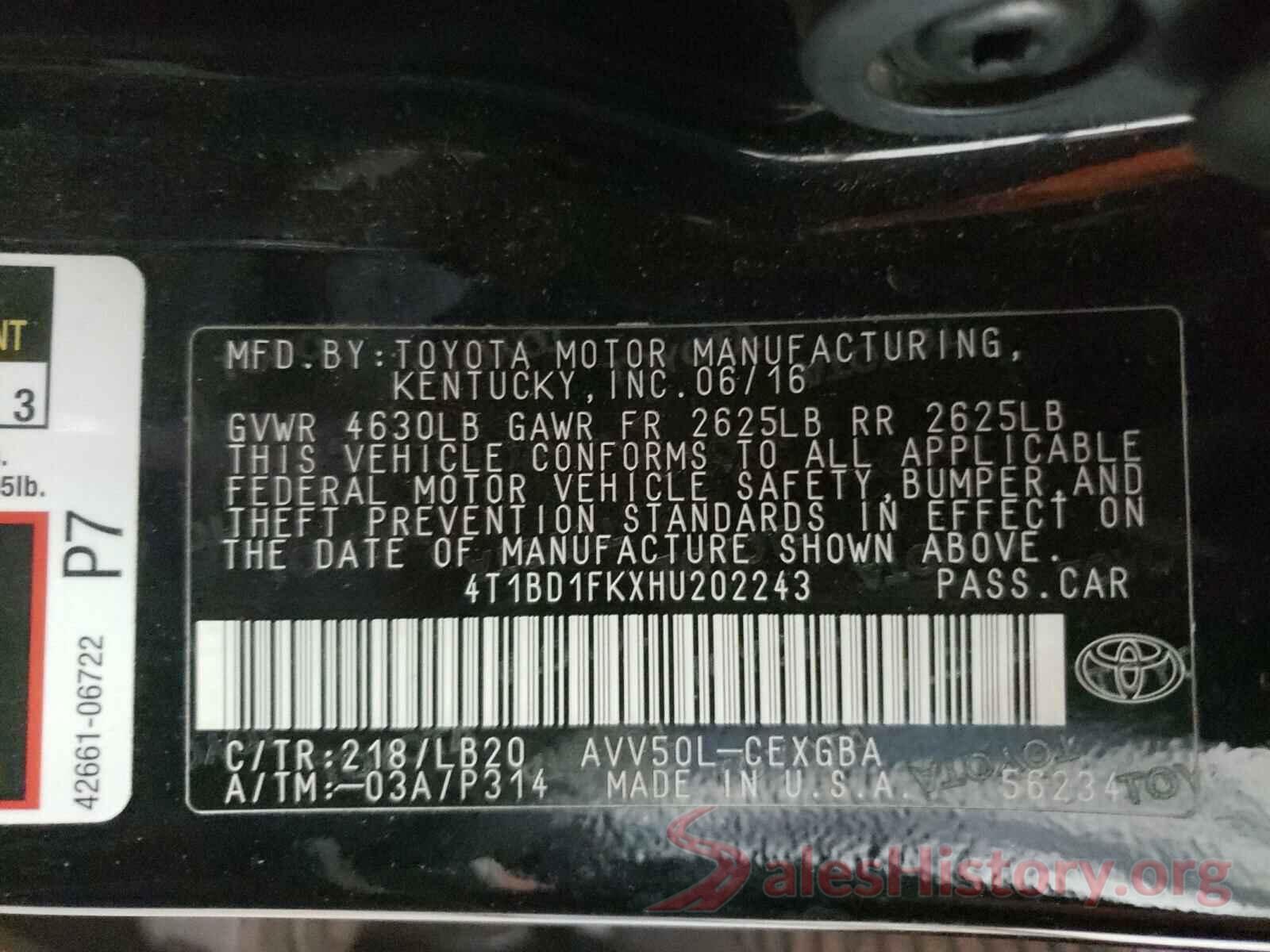 4T1BD1FKXHU202243 2017 TOYOTA CAMRY