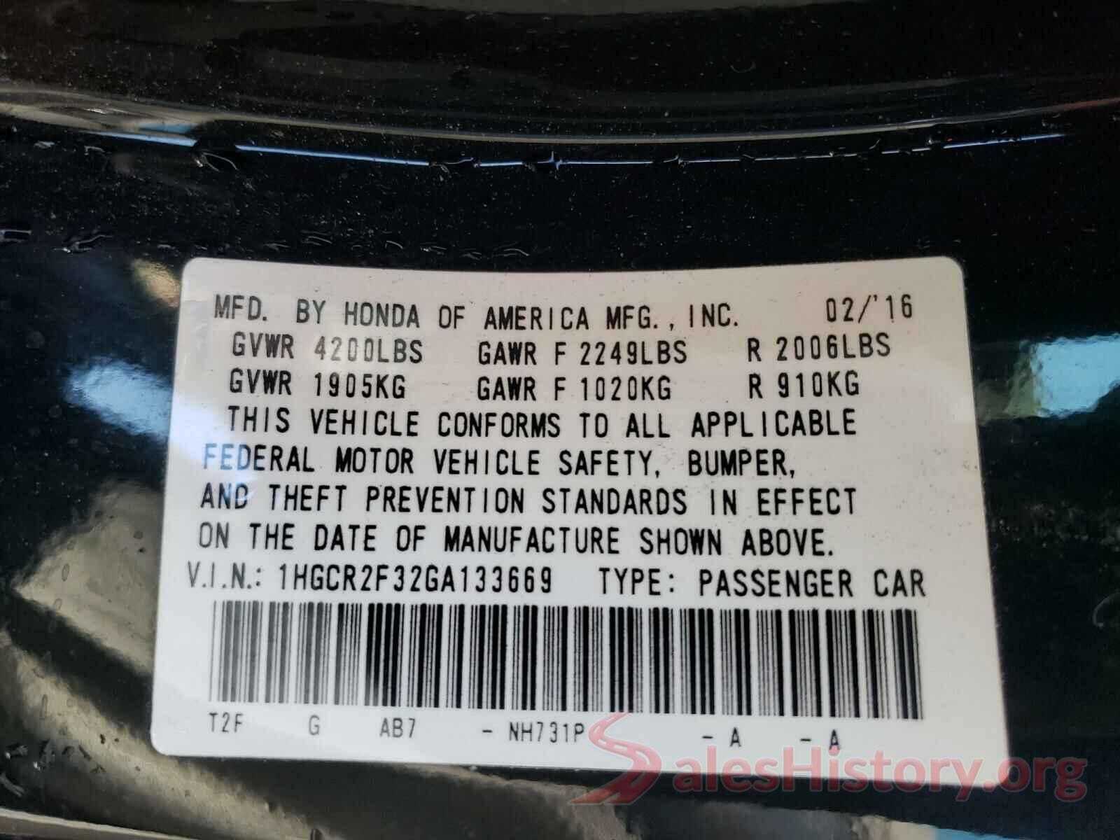 1HGCR2F32GA133669 2016 HONDA ACCORD