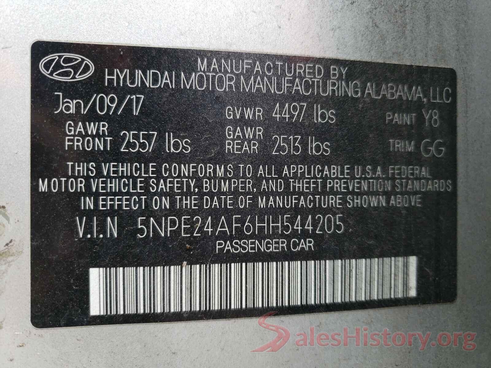 5NPE24AF6HH544205 2017 HYUNDAI SONATA