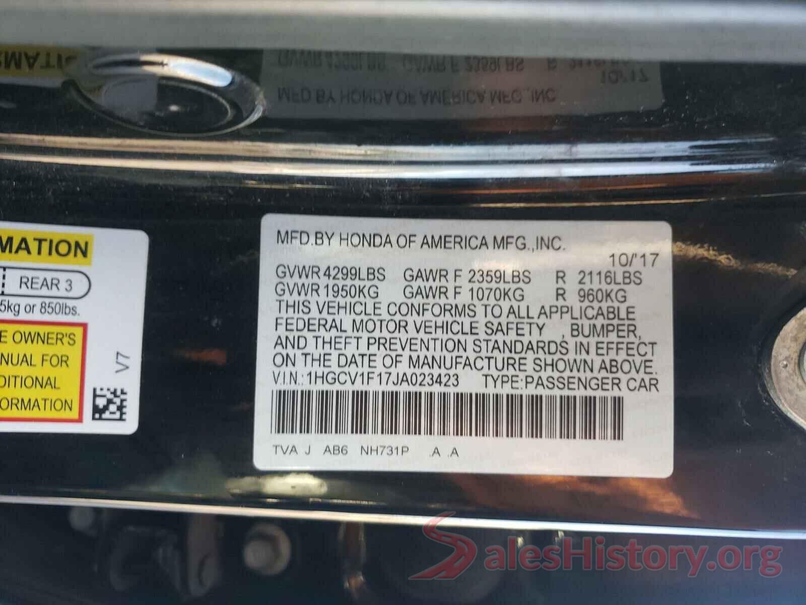 1HGCV1F17JA023423 2018 HONDA ACCORD