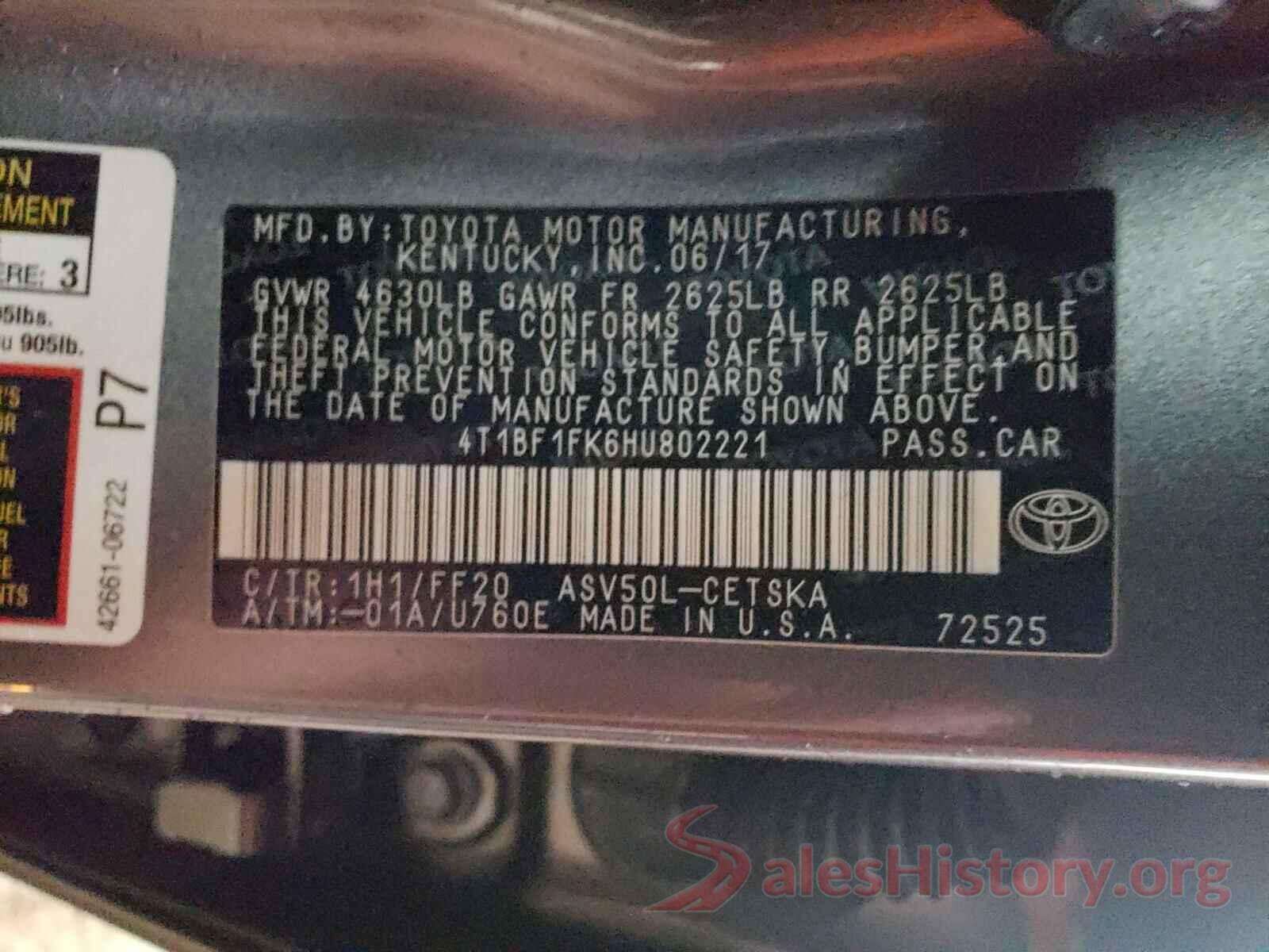 4T1BF1FK6HU802221 2017 TOYOTA CAMRY