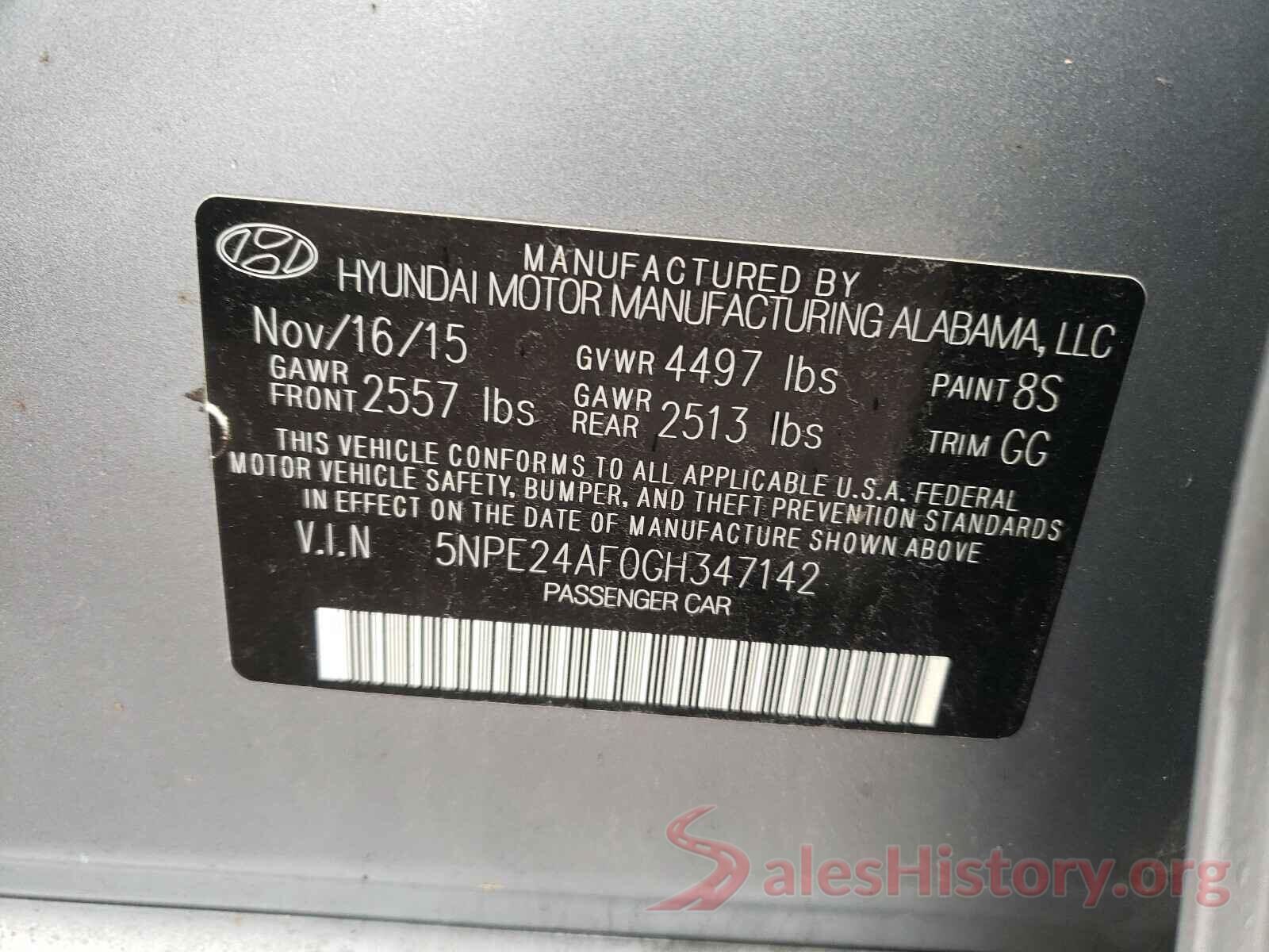 5NPE24AF0GH347142 2016 HYUNDAI SONATA