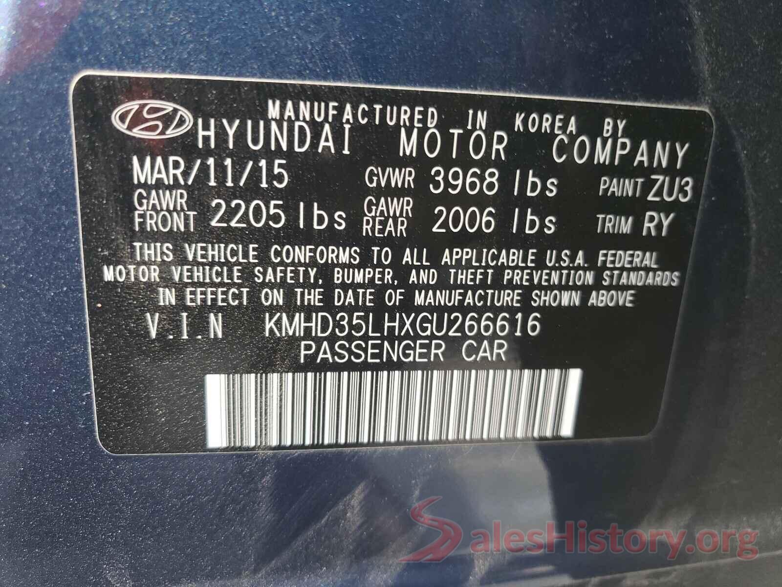 KMHD35LHXGU266616 2016 HYUNDAI ELANTRA