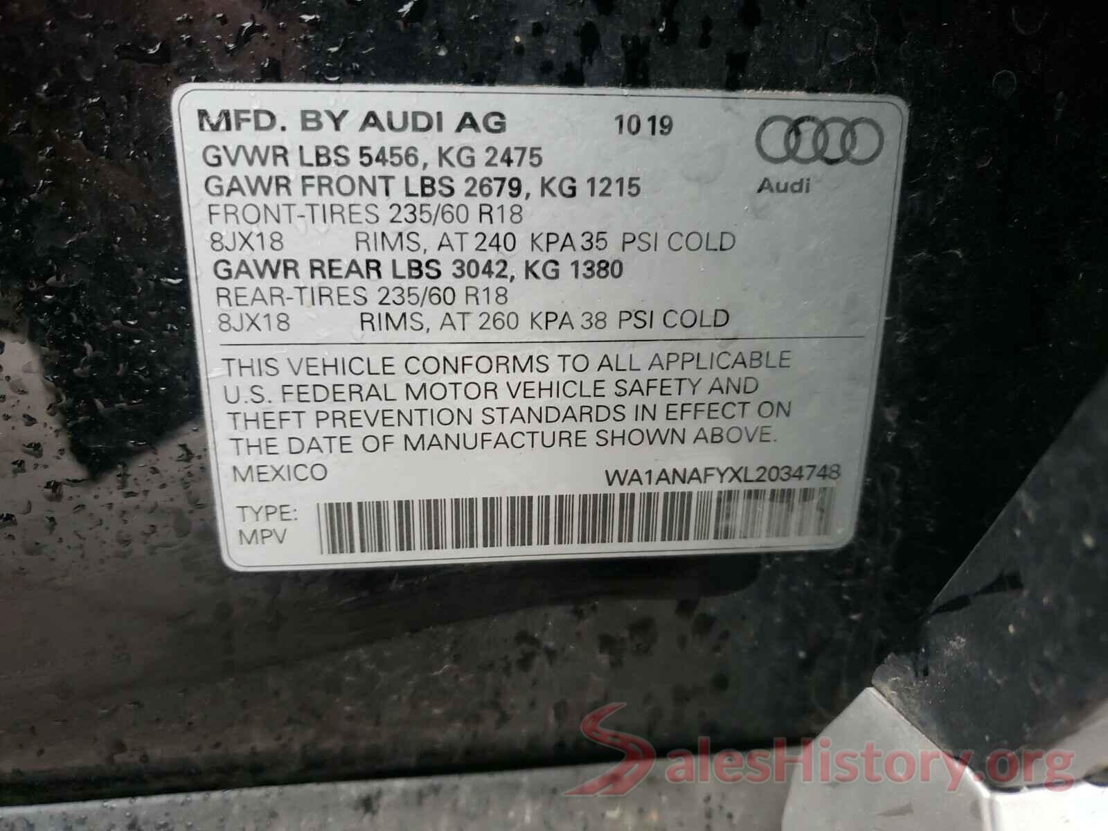 WA1ANAFYXL2034748 2020 AUDI Q5