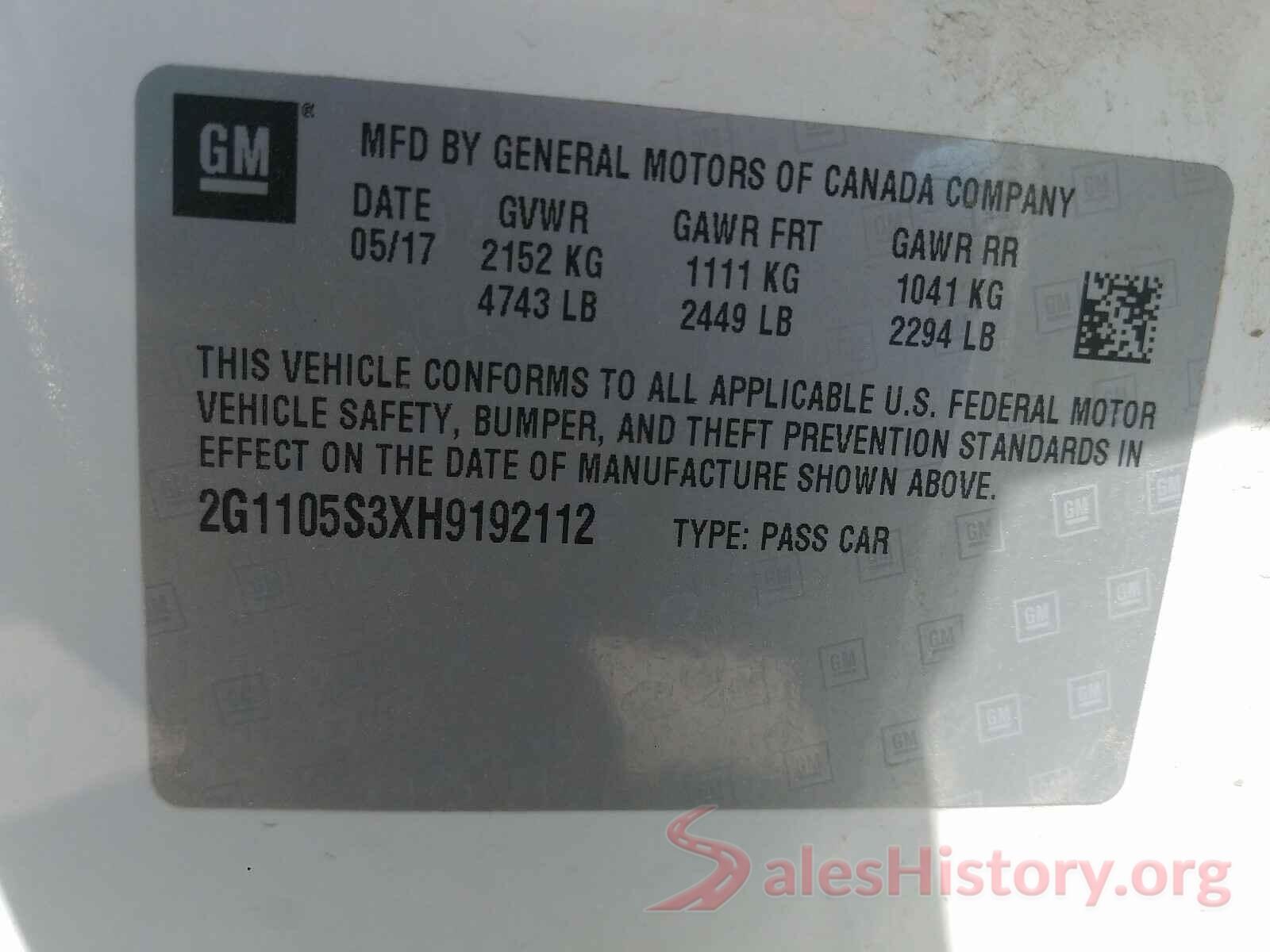 2G1105S3XH9192112 2017 CHEVROLET IMPALA