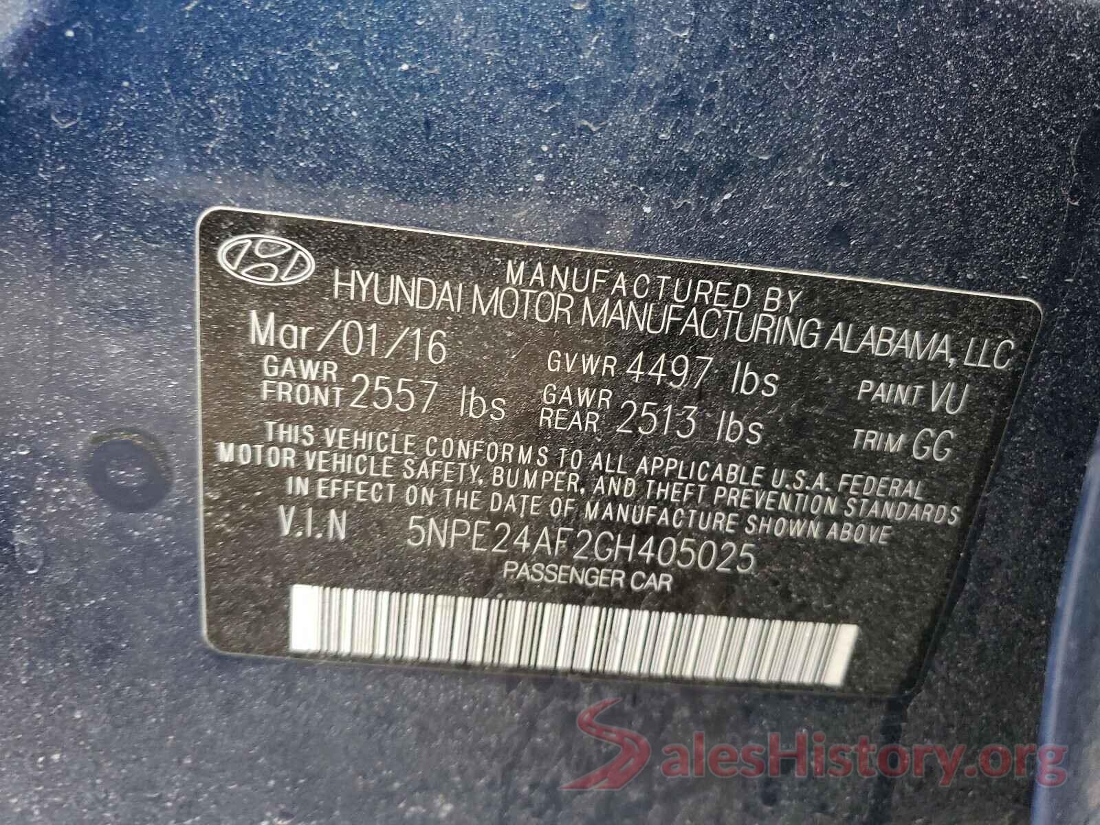 5NPE24AF2GH405025 2016 HYUNDAI SONATA