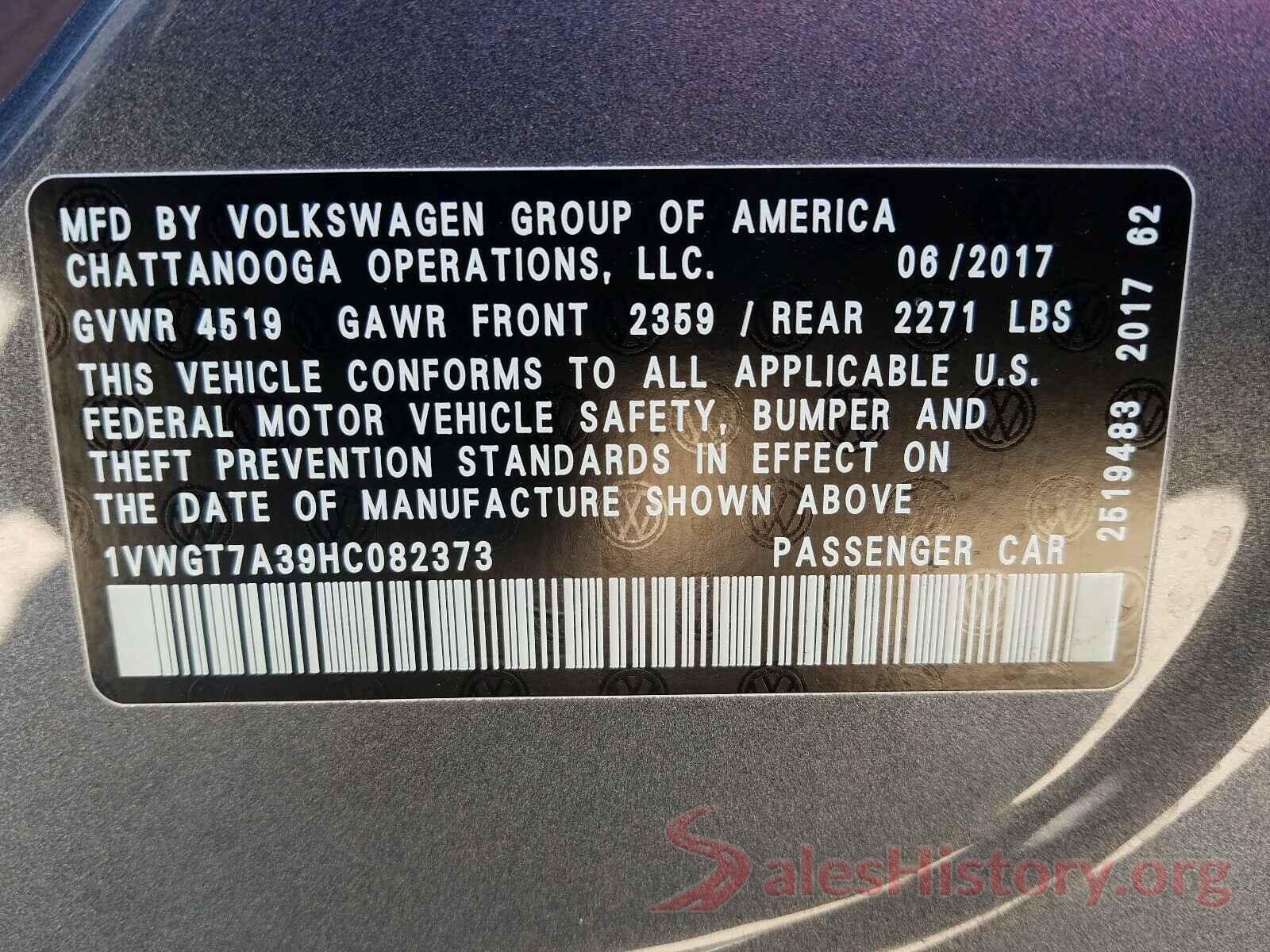 1VWGT7A39HC082373 2017 VOLKSWAGEN PASSAT