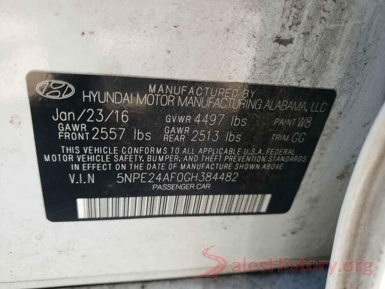 5NPE24AF0GH384482 2016 HYUNDAI SONATA