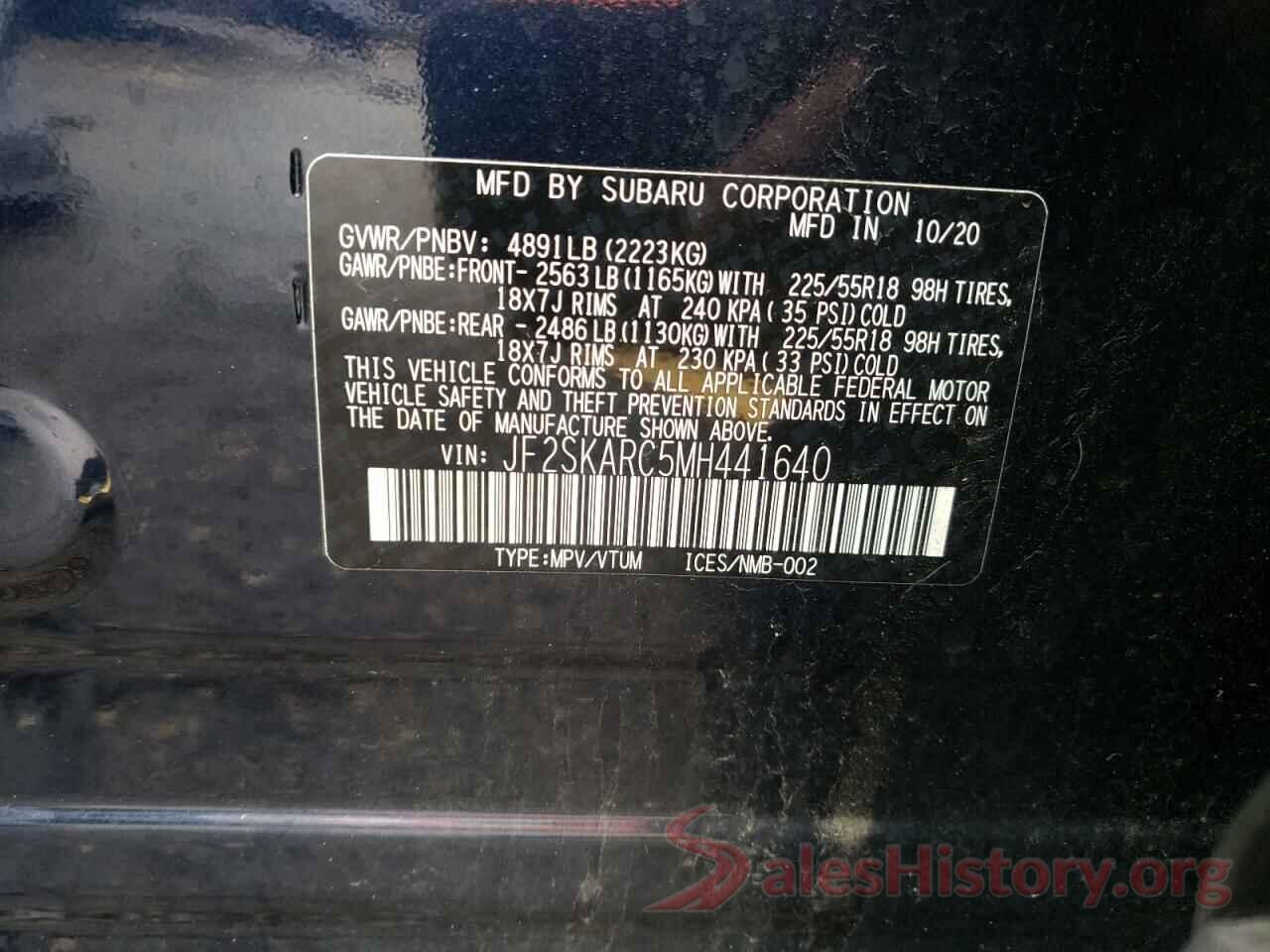 JF2SKARC5MH441640 2021 SUBARU FORESTER